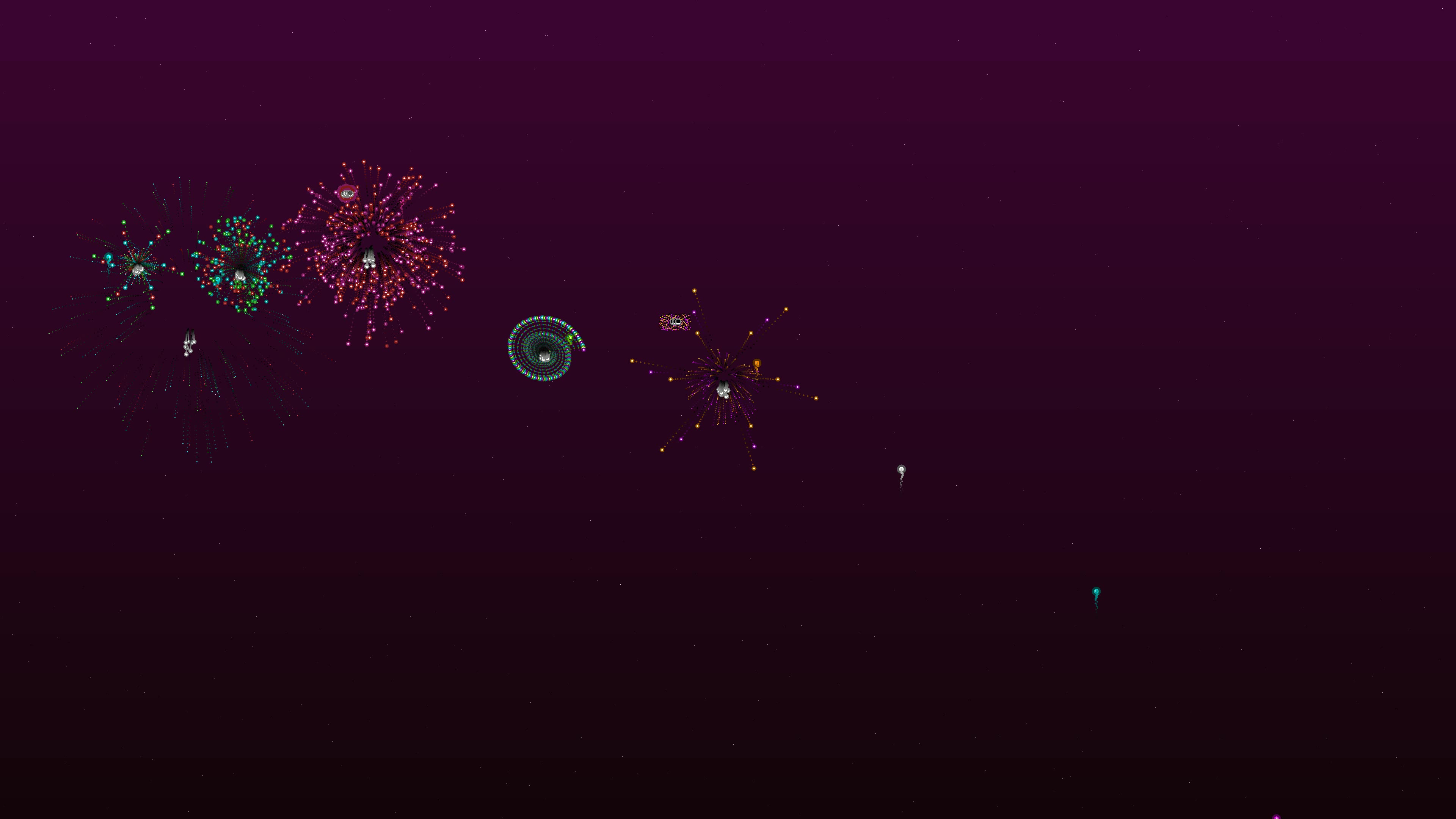 Neon glow firework display with glitter effect in night sky