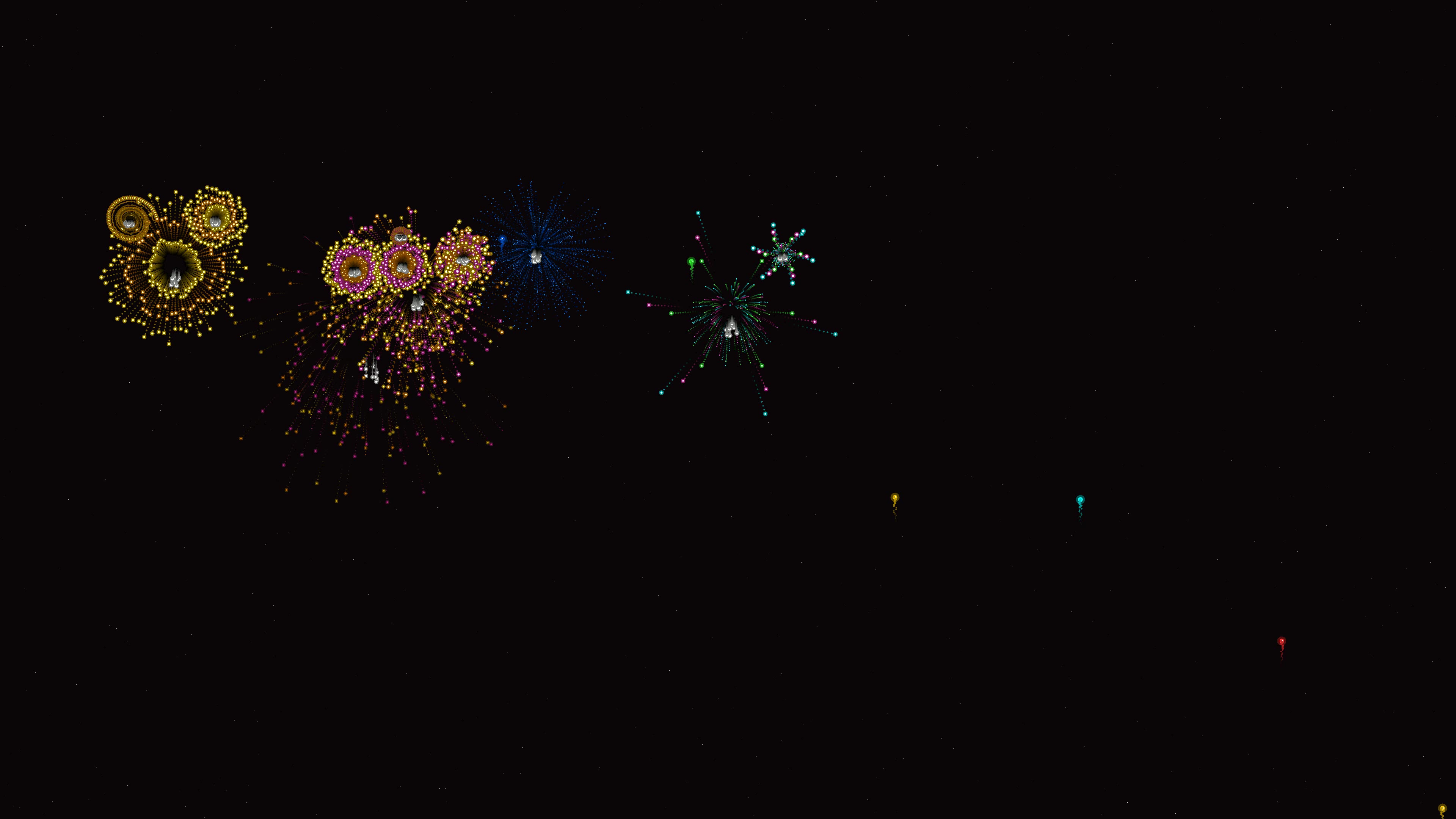 Neon glow effect firework display with glitter sparkles at night in a festive celebration setting