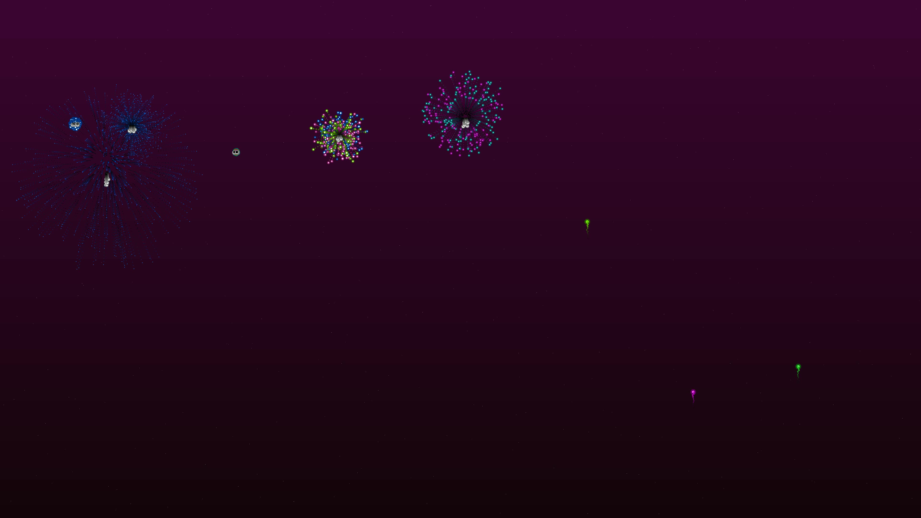 Neon glow effect firework display with glitter effect during nighttime celebration