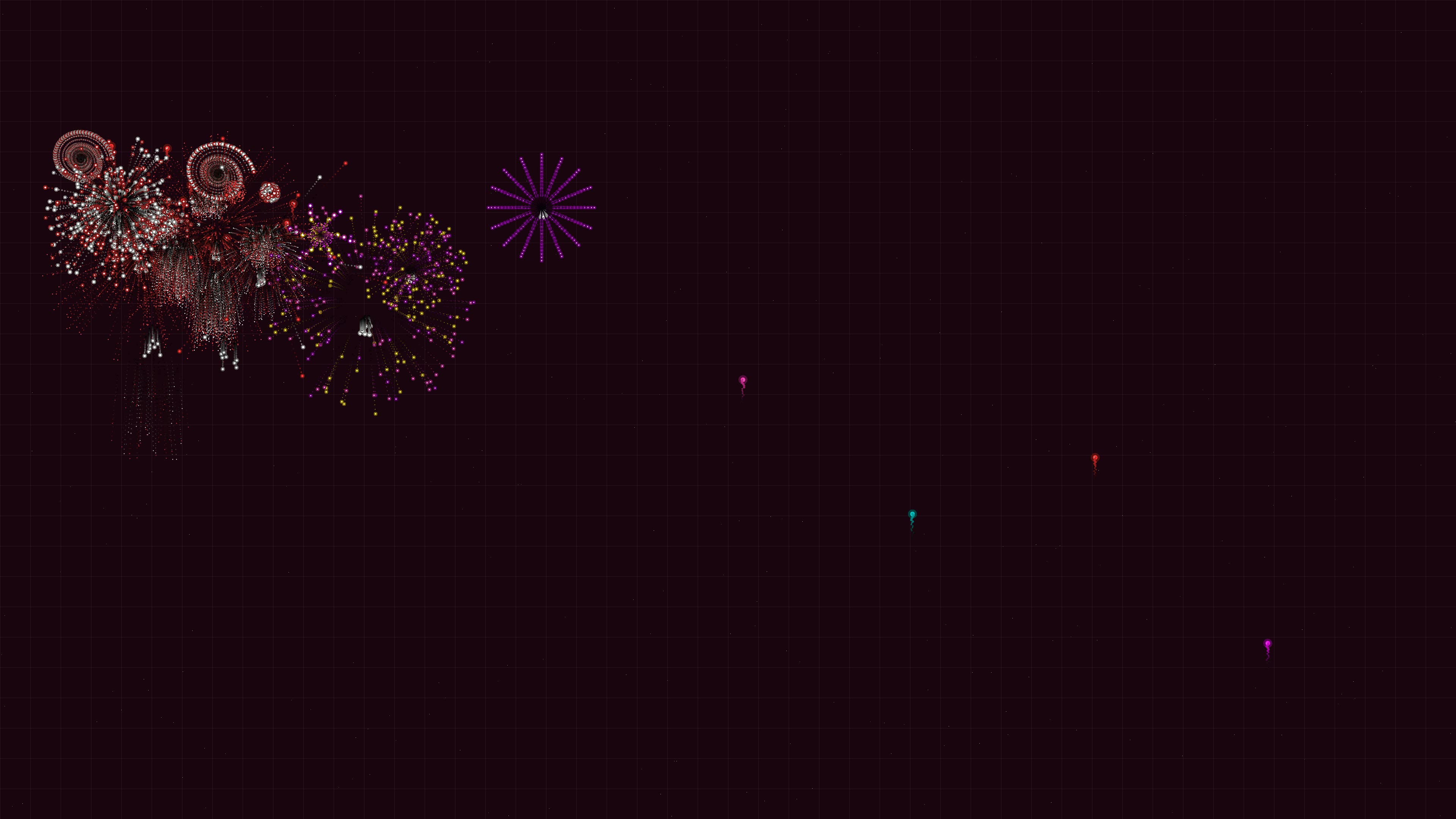 Neon glow effect firework display with glitter effect in night sky