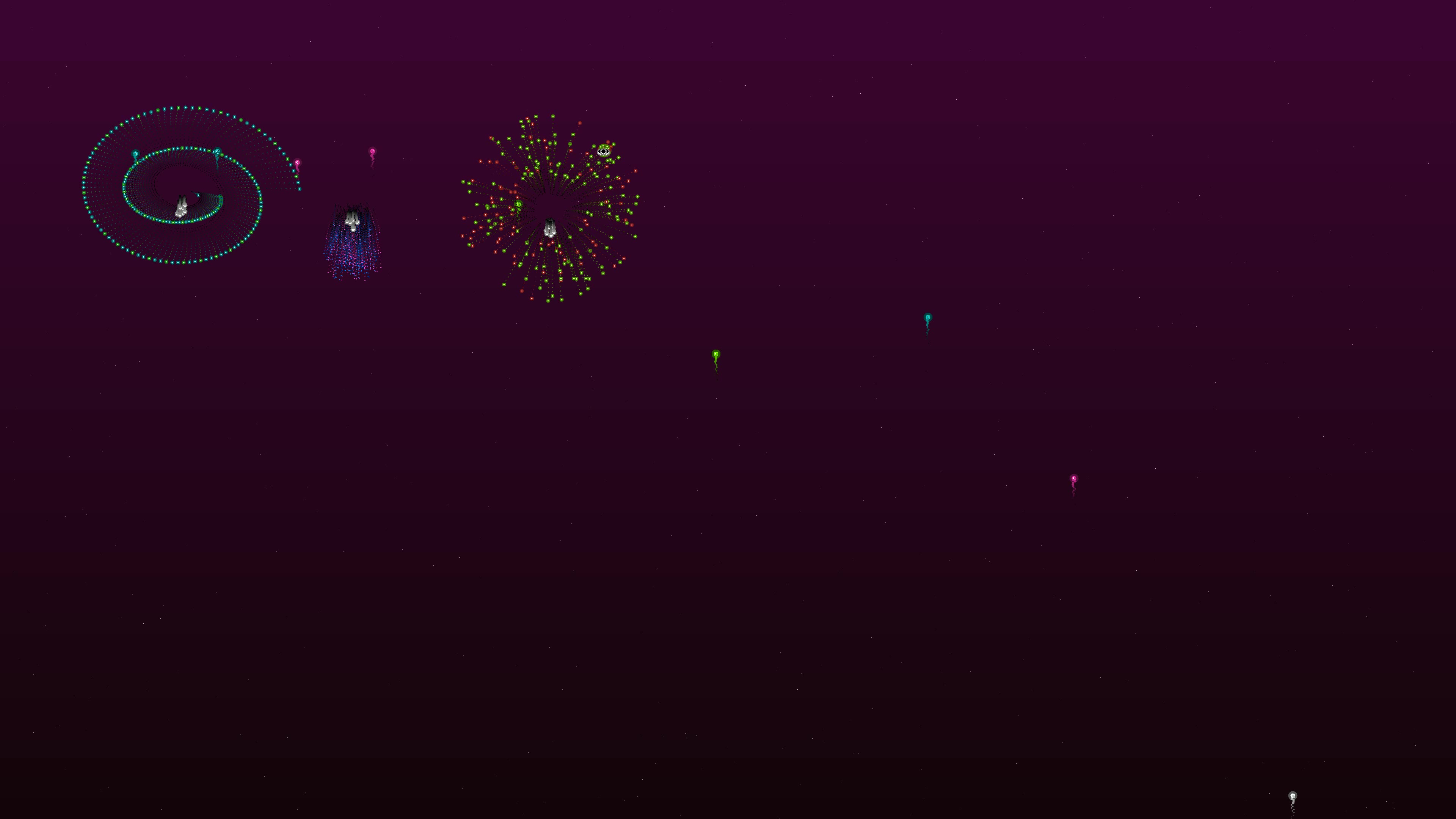 Neon glow fireworks with glitter effect light up the sky during a night celebration event