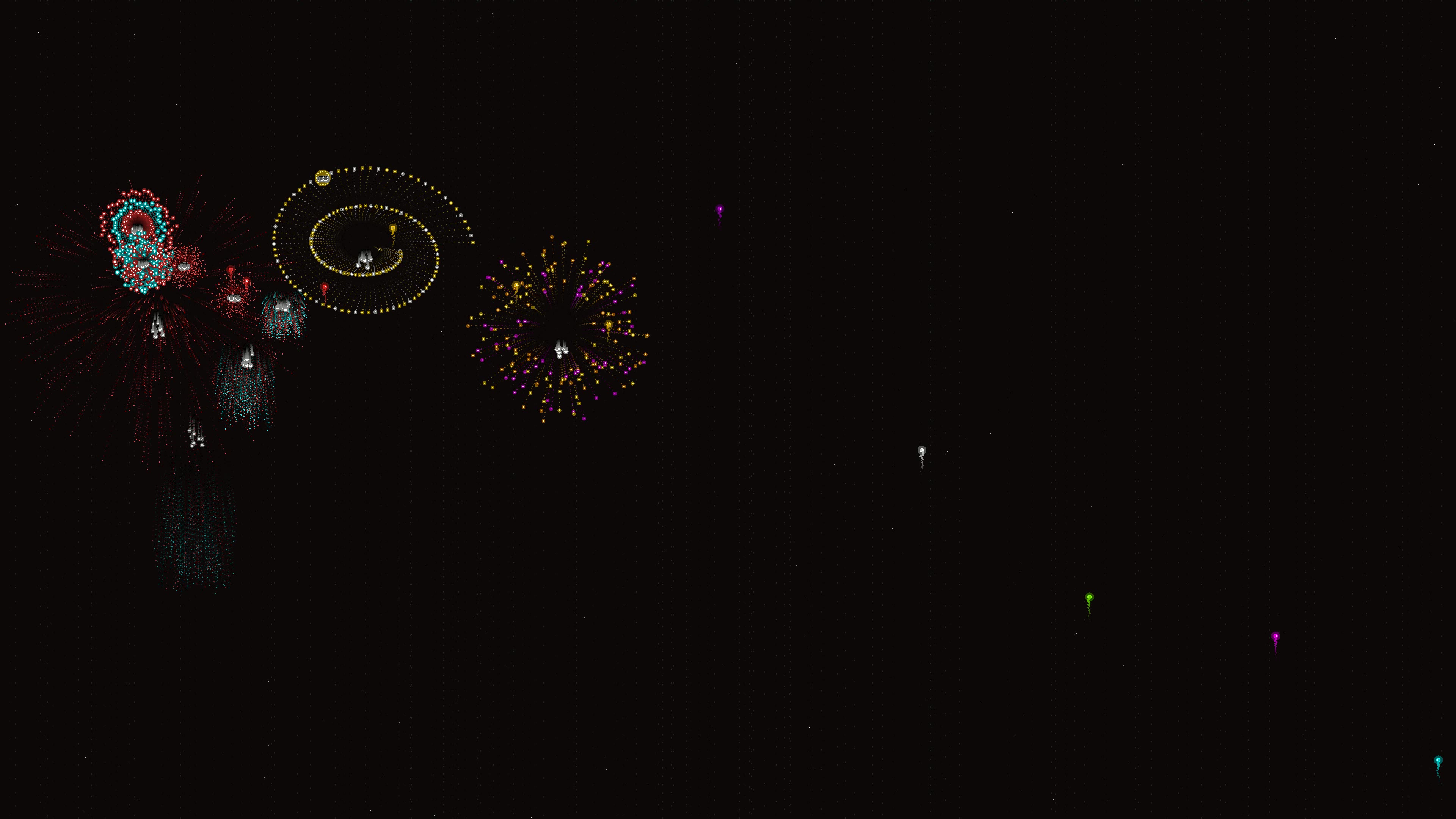 Neon glow firework display with glitter effect at night sky during celebration event