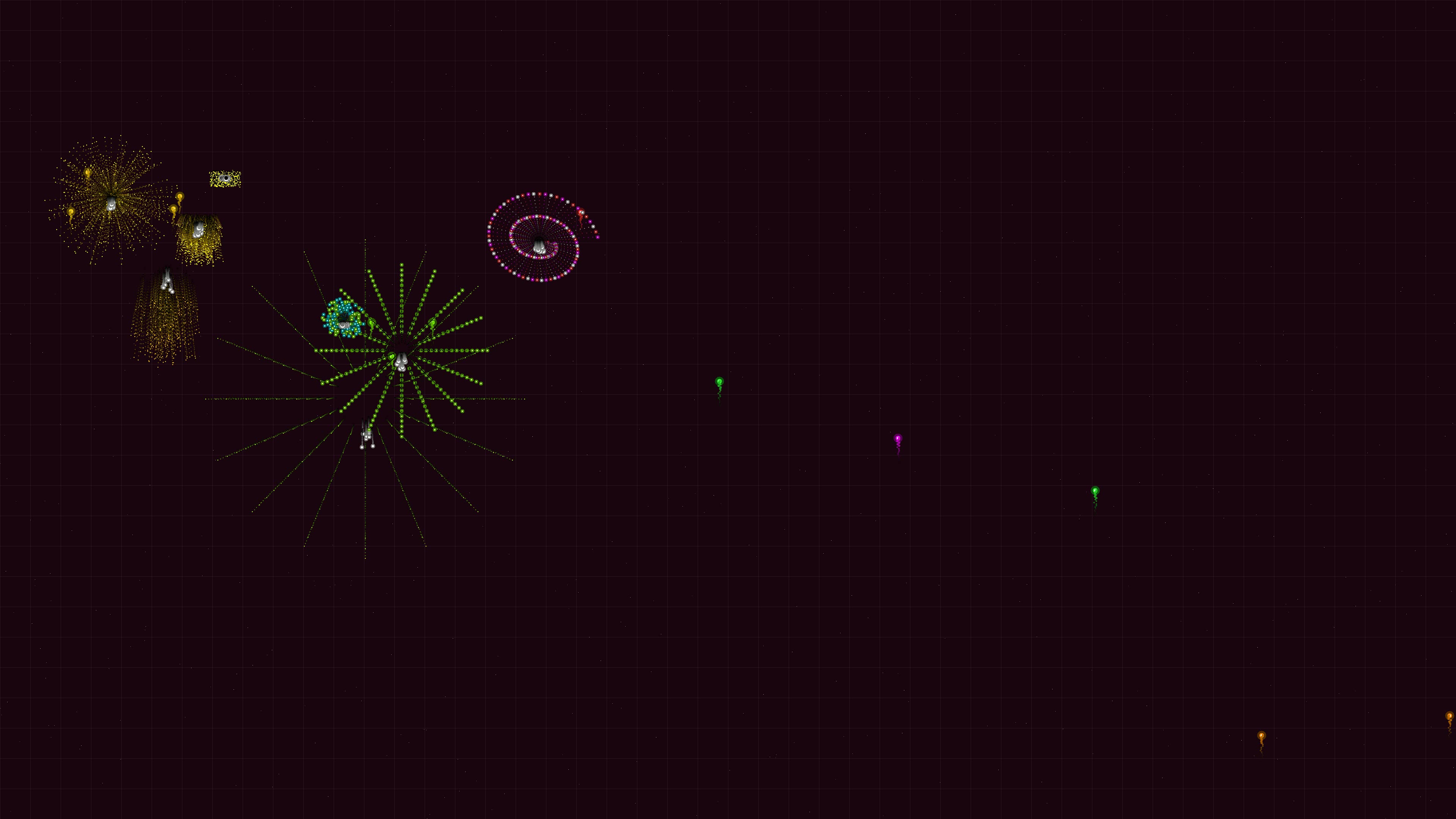 Neon glow effect firework display with glitter features lighting up the night sky in an outdoor celebration event