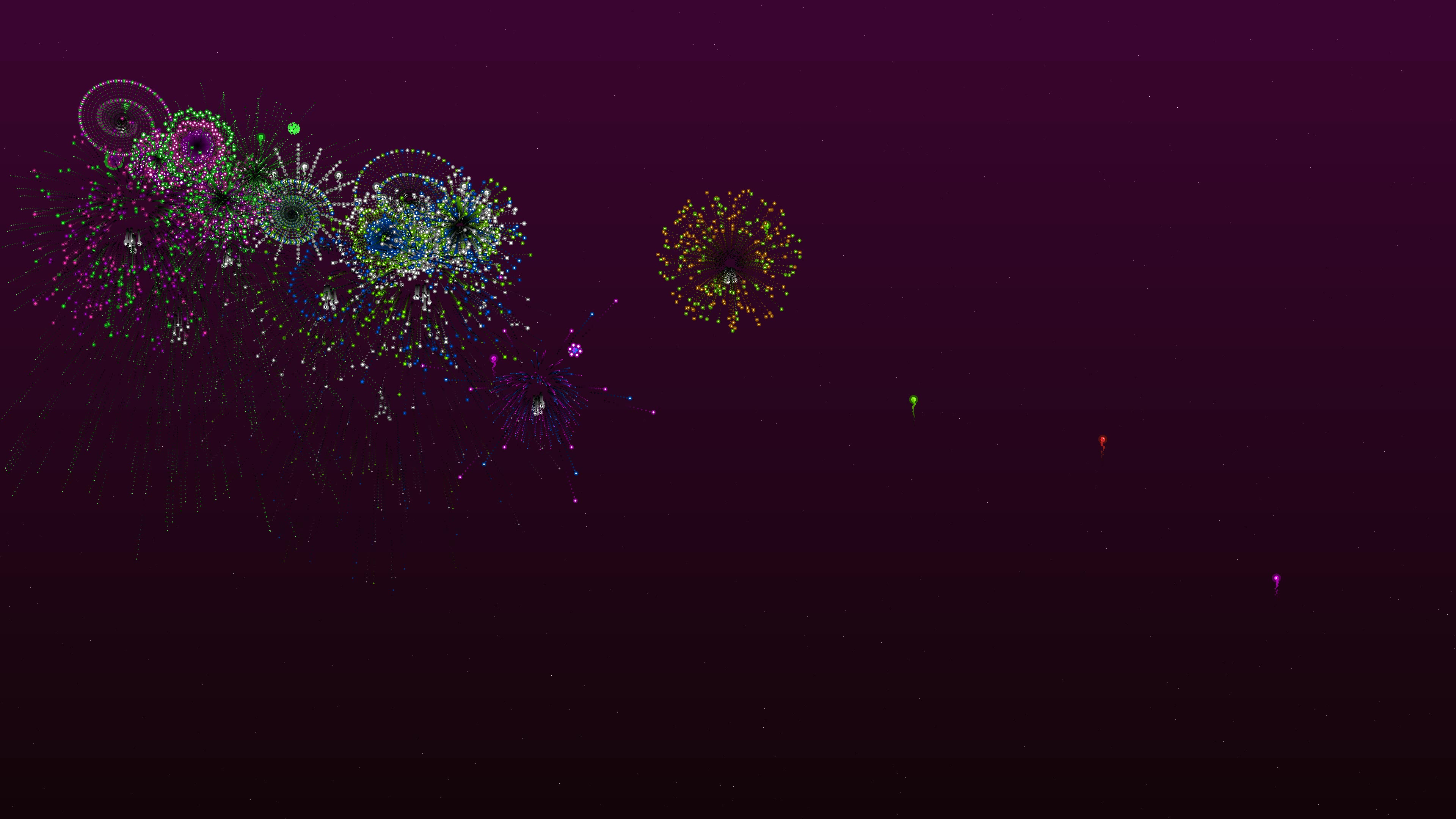 Neon glow firework display creates vibrant colors in night sky with glitter effects for celebration moments