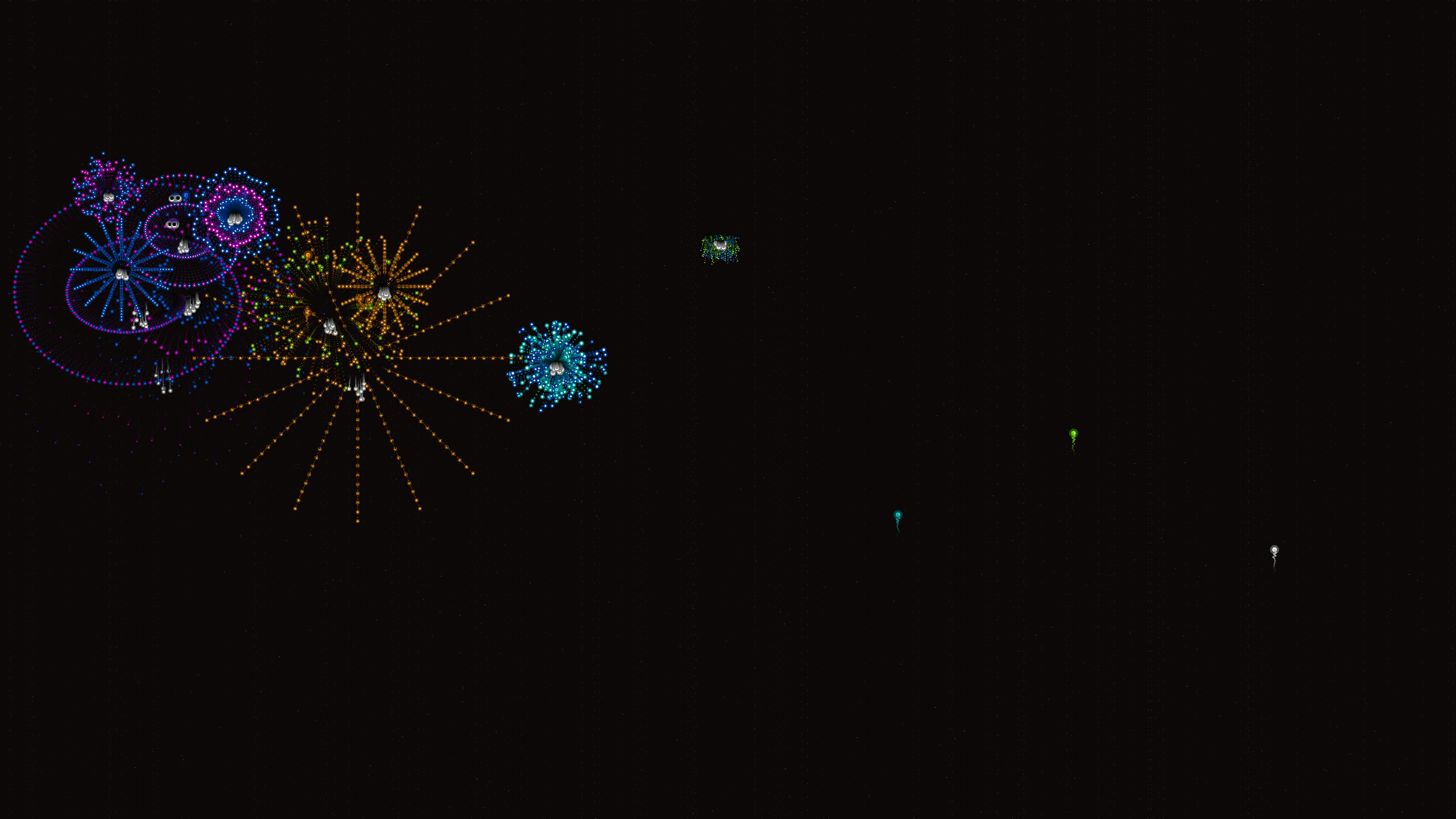 Bright neon glow effect of fireworks with glitter seen at a lively celebration during the night sky