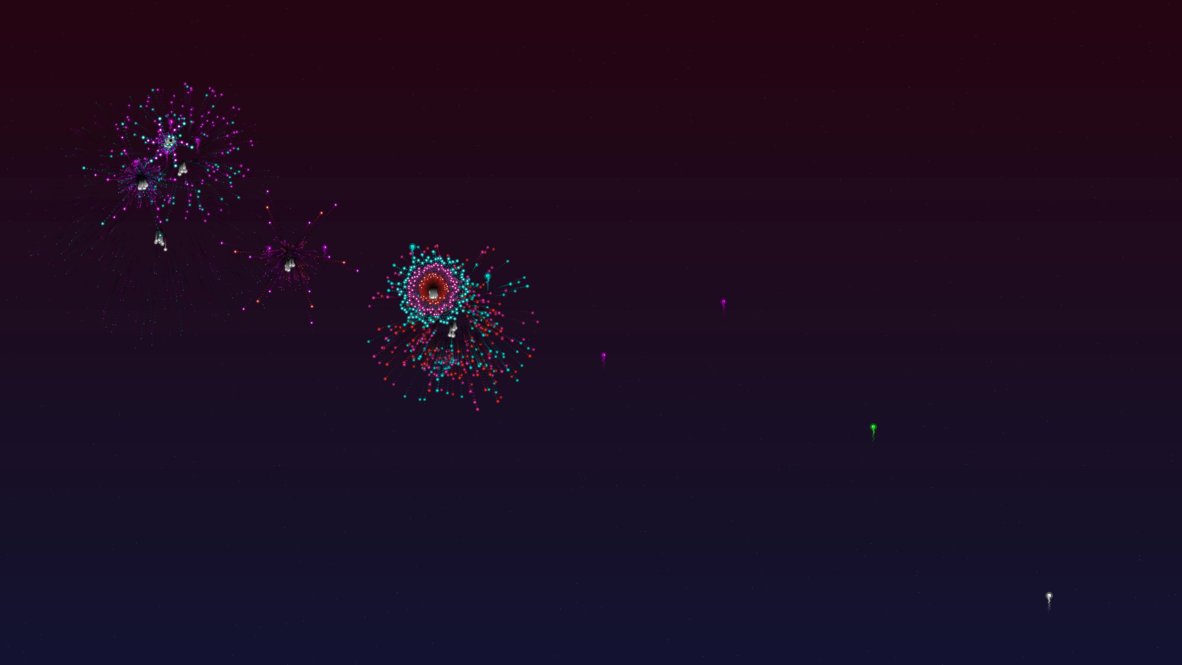 Neon glow effect firework lighting up night sky with glitter and sparkles during celebration events