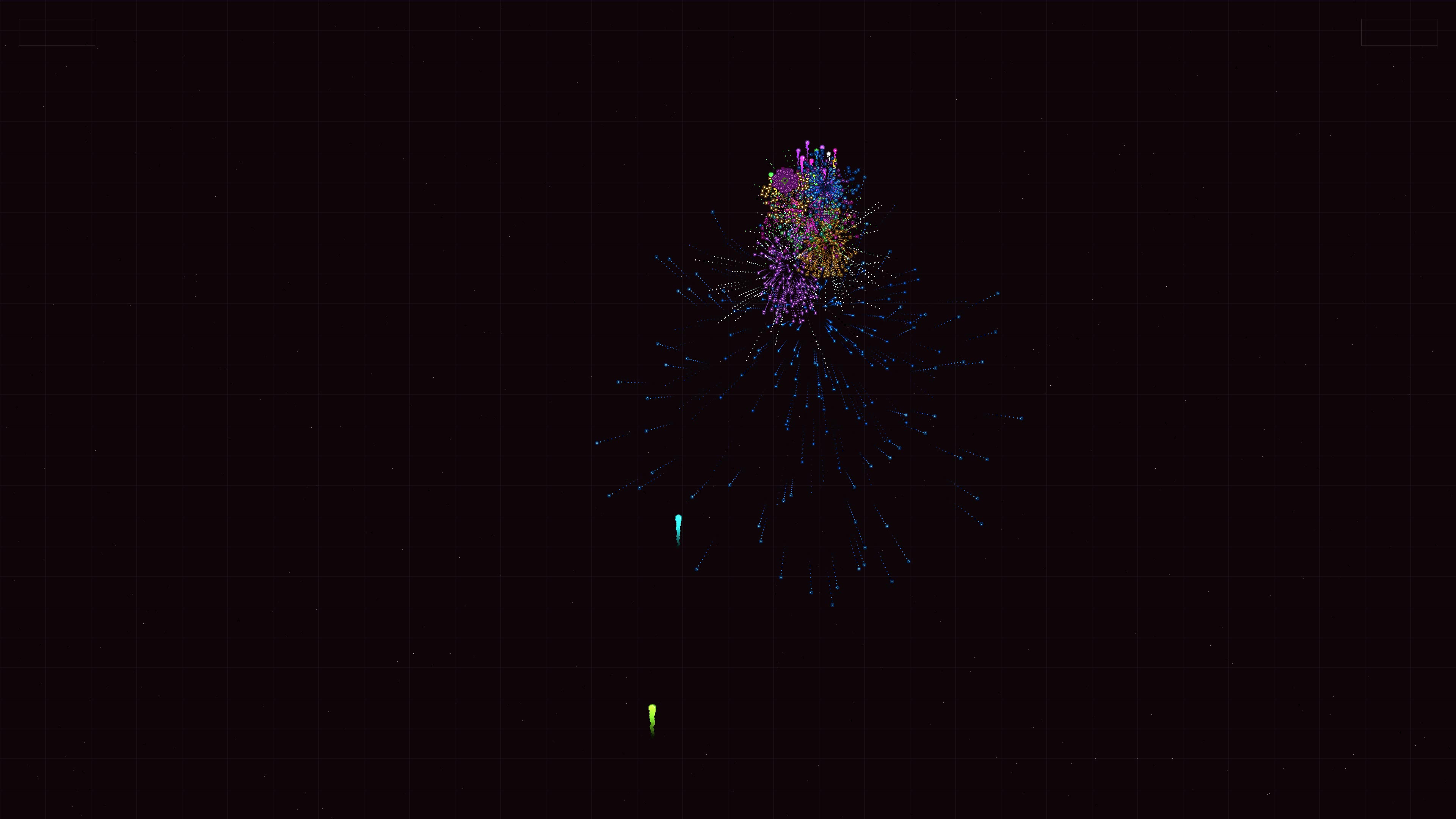 Firework display with neon glow and glitter effect at night during local celebration
