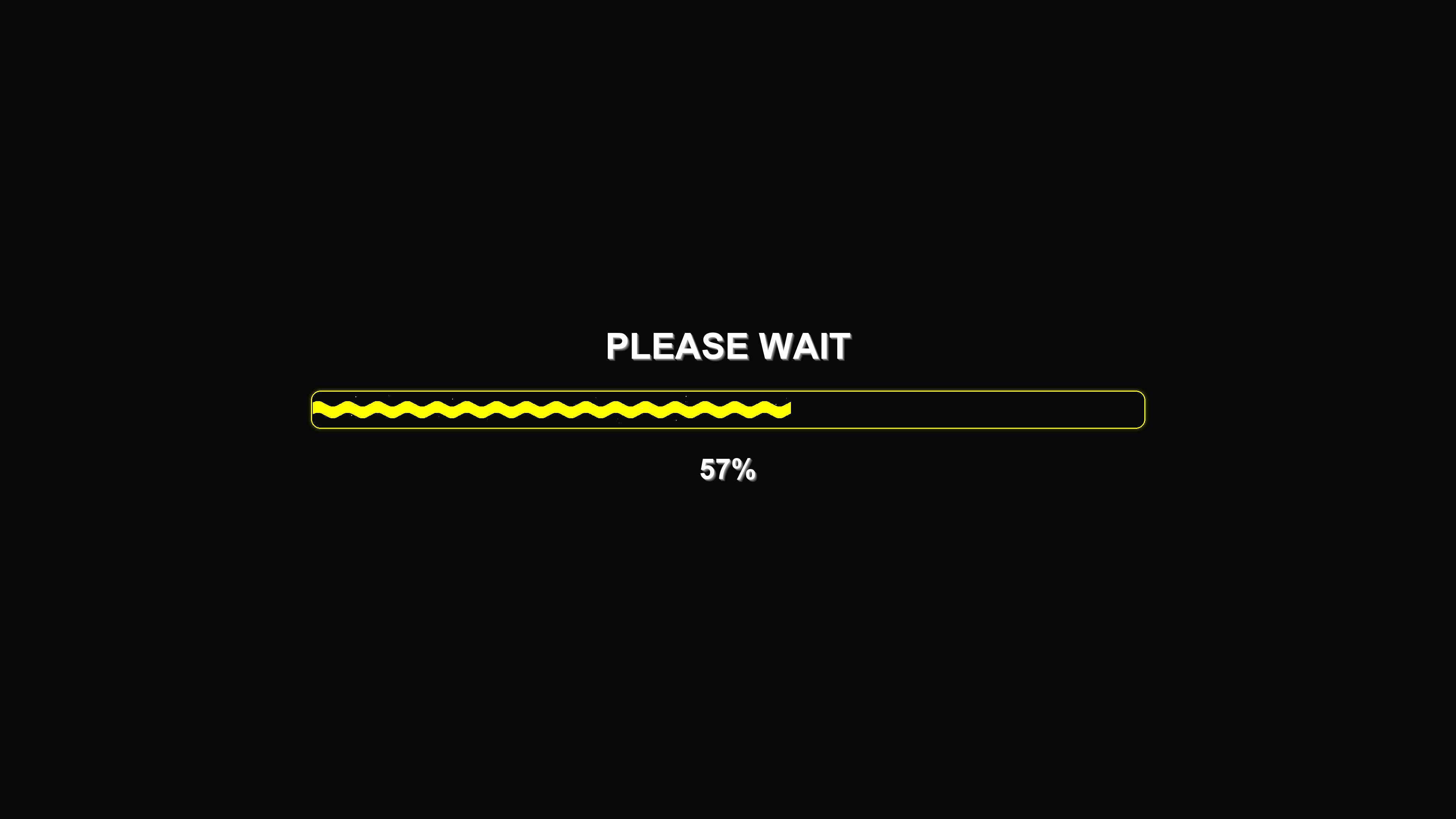 Modern progress bar animation for loading times with clear message and stylized appearance on black background