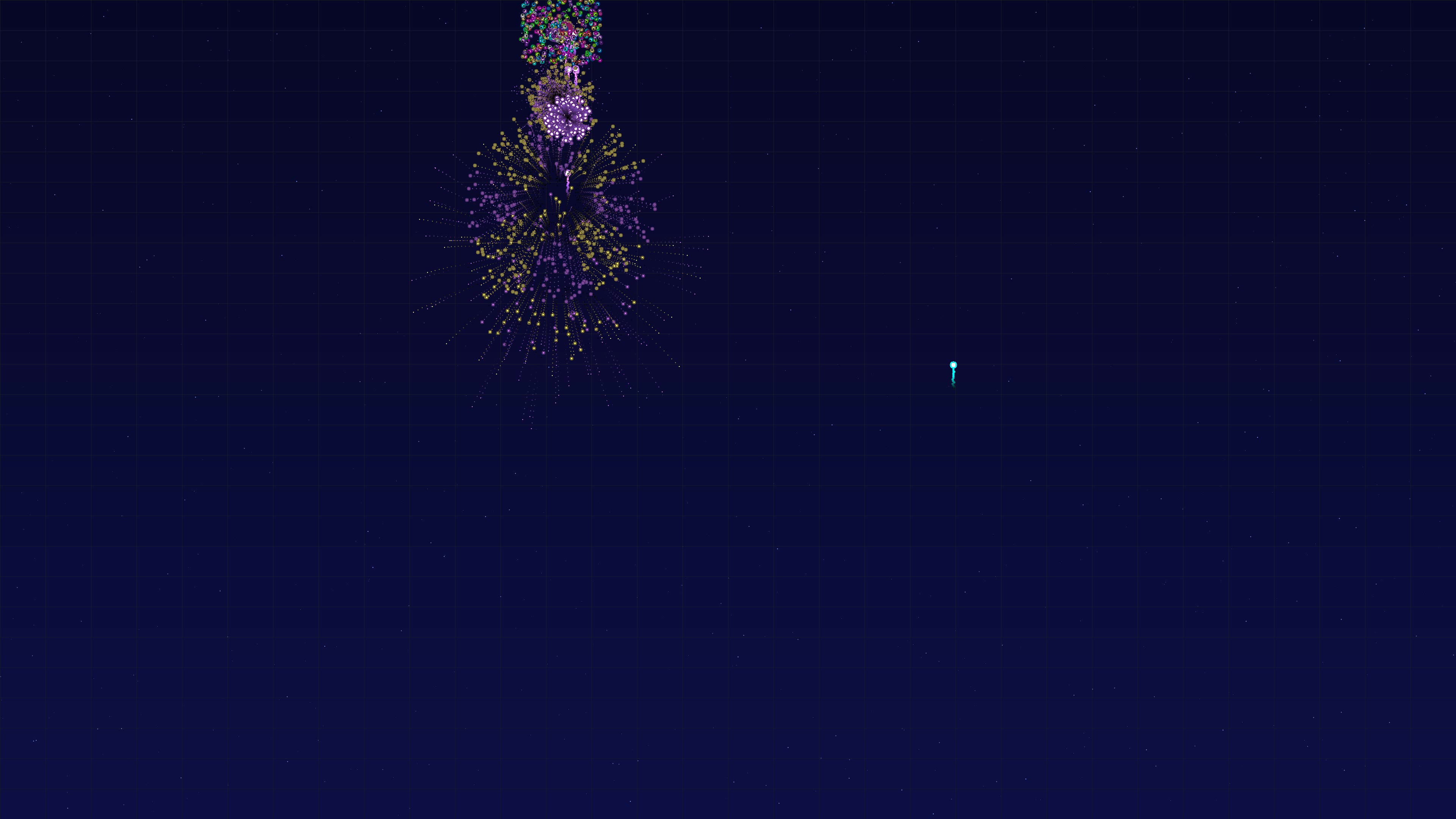 Neon glow effect firework with glitter effect in dark sky during a festive celebration at night