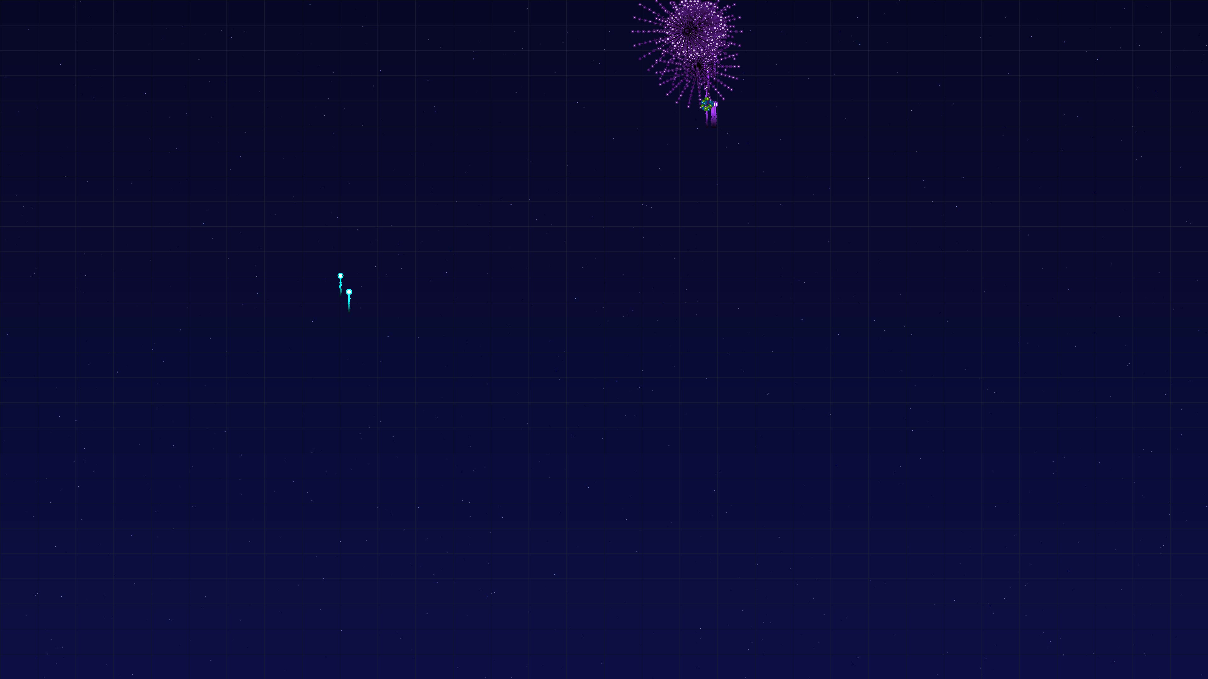 Colorful neon glow effect fireworks with glitter show in night sky during celebration event