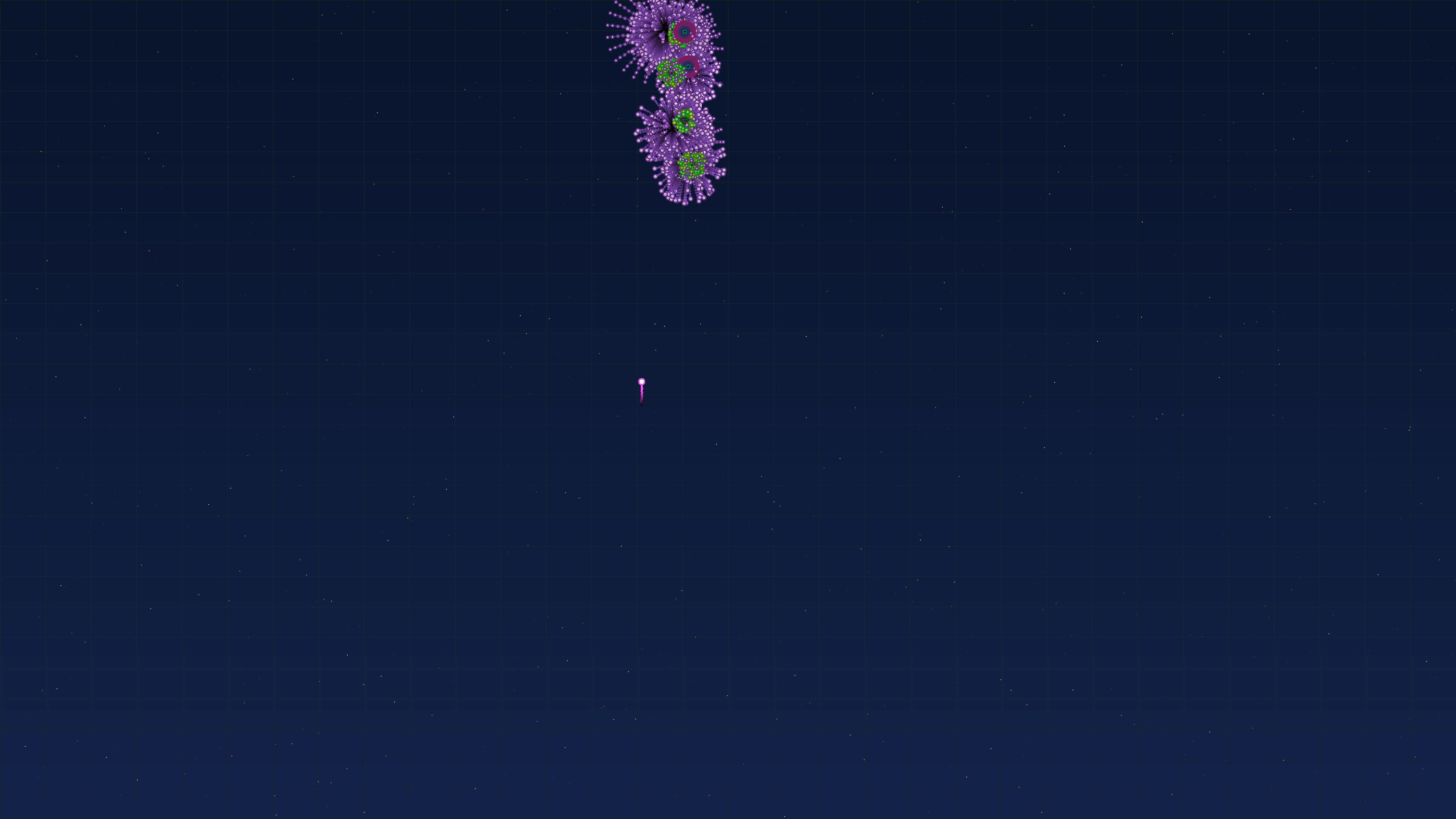 Colorful neon glow firework with glitter effect lighting up the night sky during a celebration event in a city park