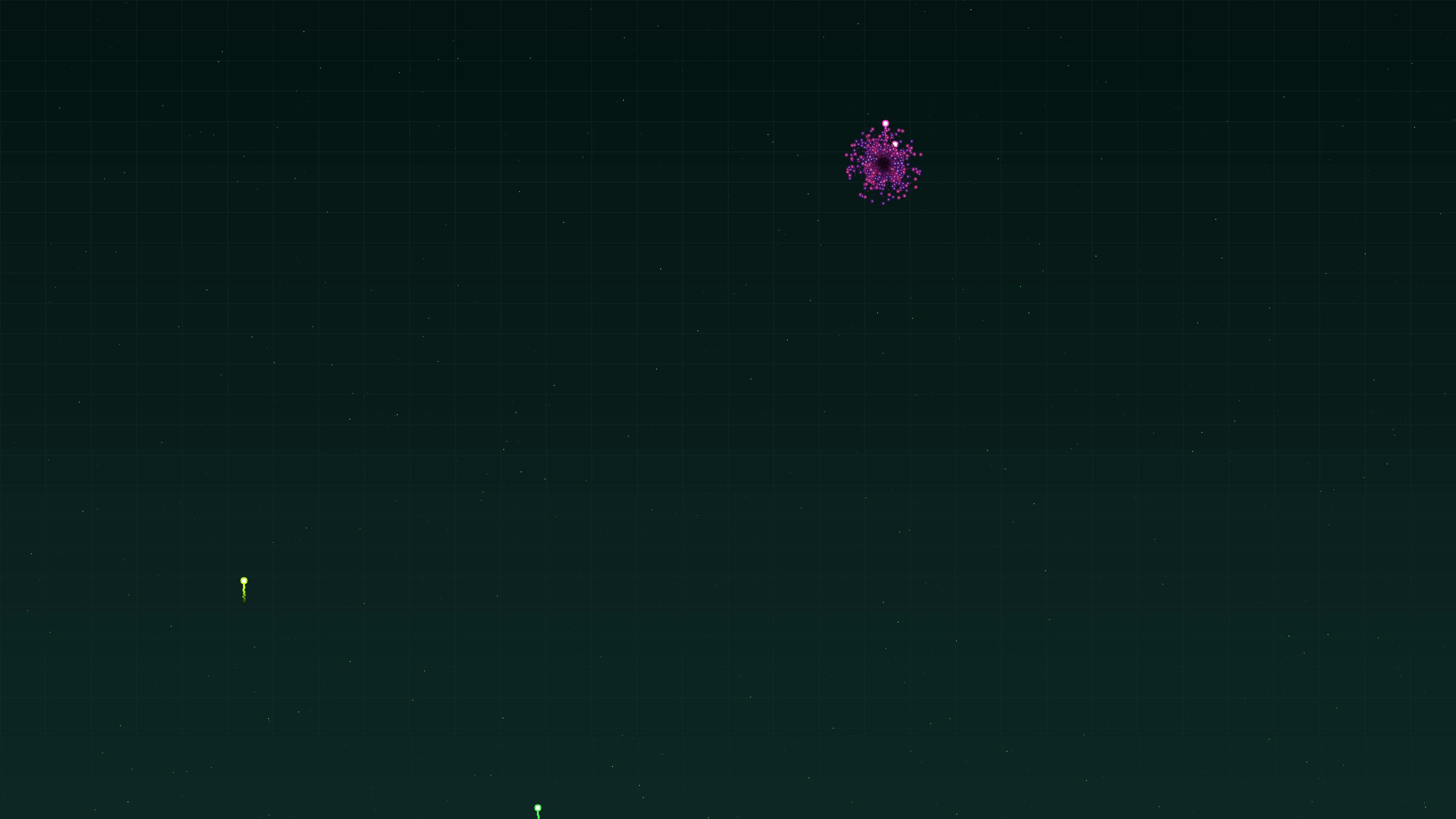 Neon glow fireworks with glitter effects create a vibrant display in the night sky during a festive celebration