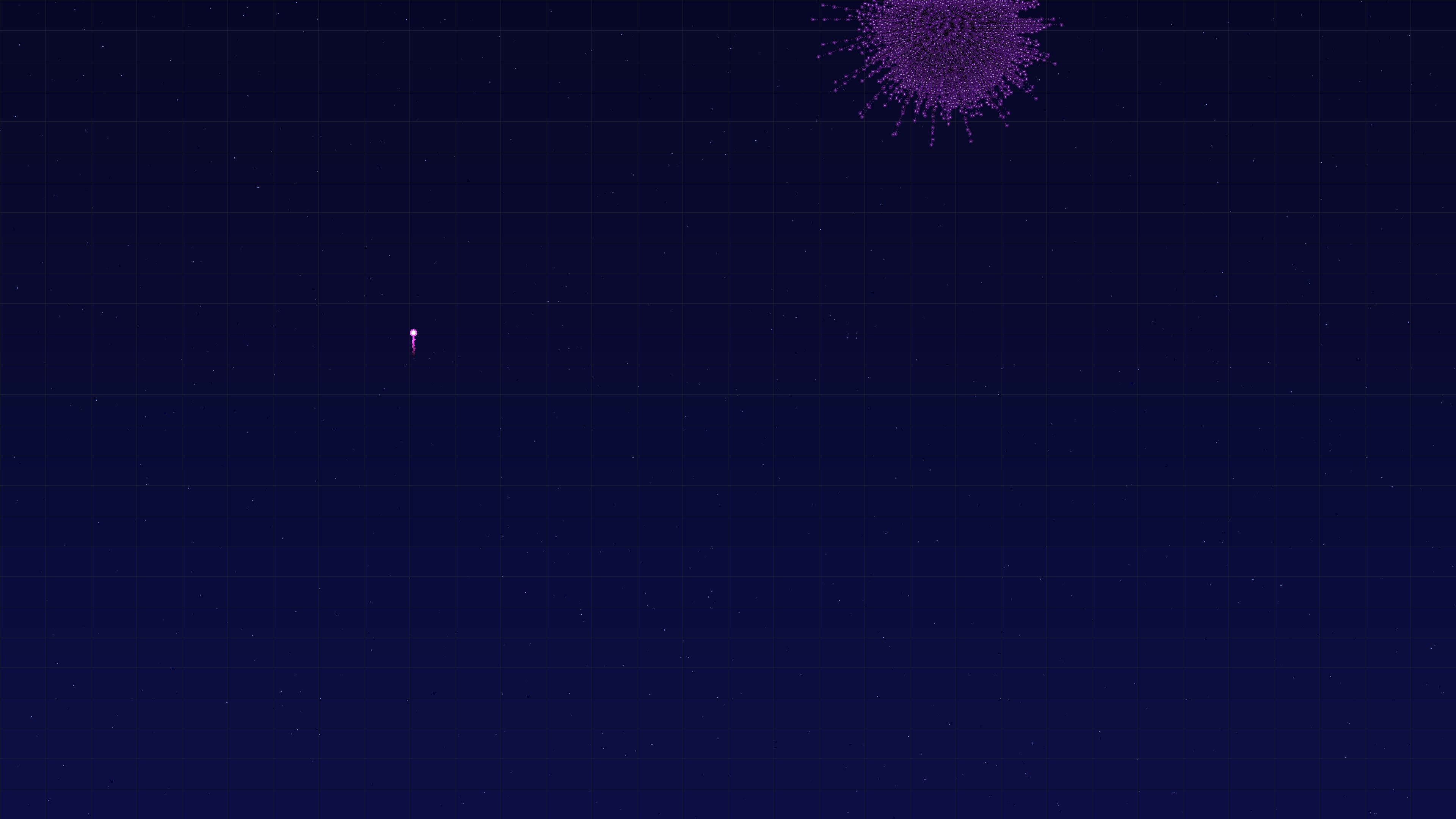 Neon glow effect firework display with glitter effect at night in a city