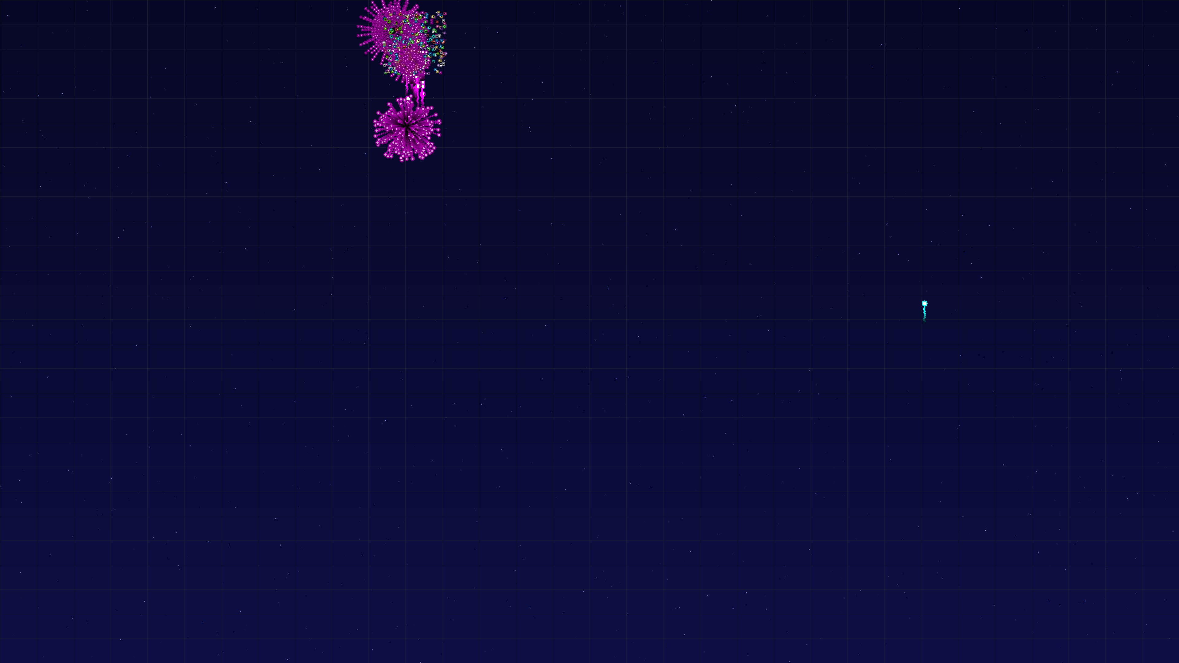 Firework display with neon glow and glitter effect during night celebration in festive atmosphere