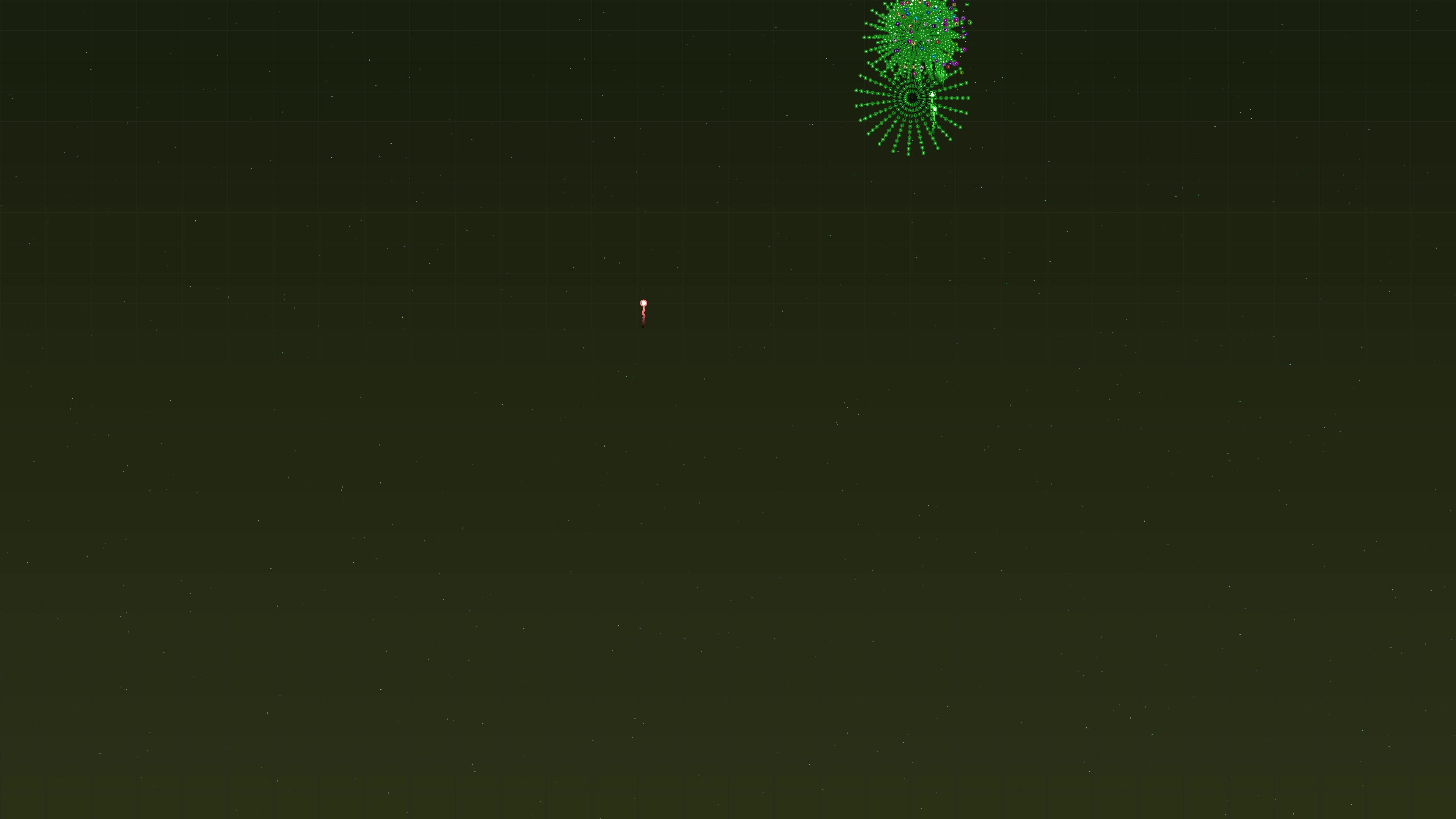 Neon glow effect firework with glitter effect lights up the night sky during a celebration in a festive atmosphere