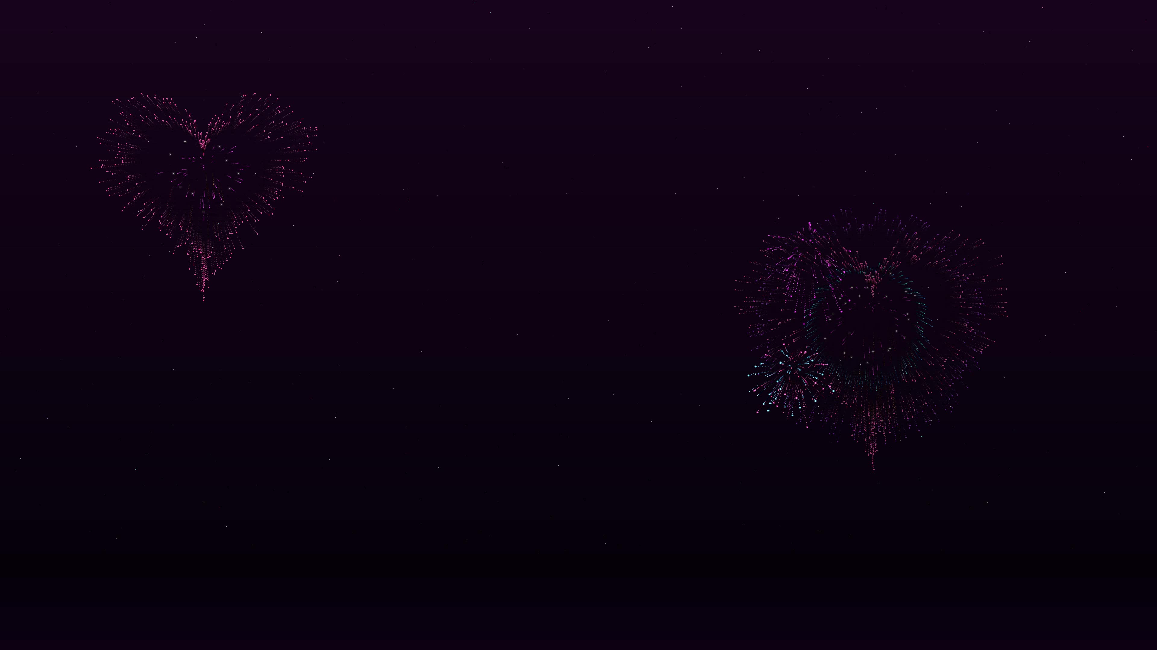 Neon glow effect firework with glitter effect lights up the night sky during a festival celebration