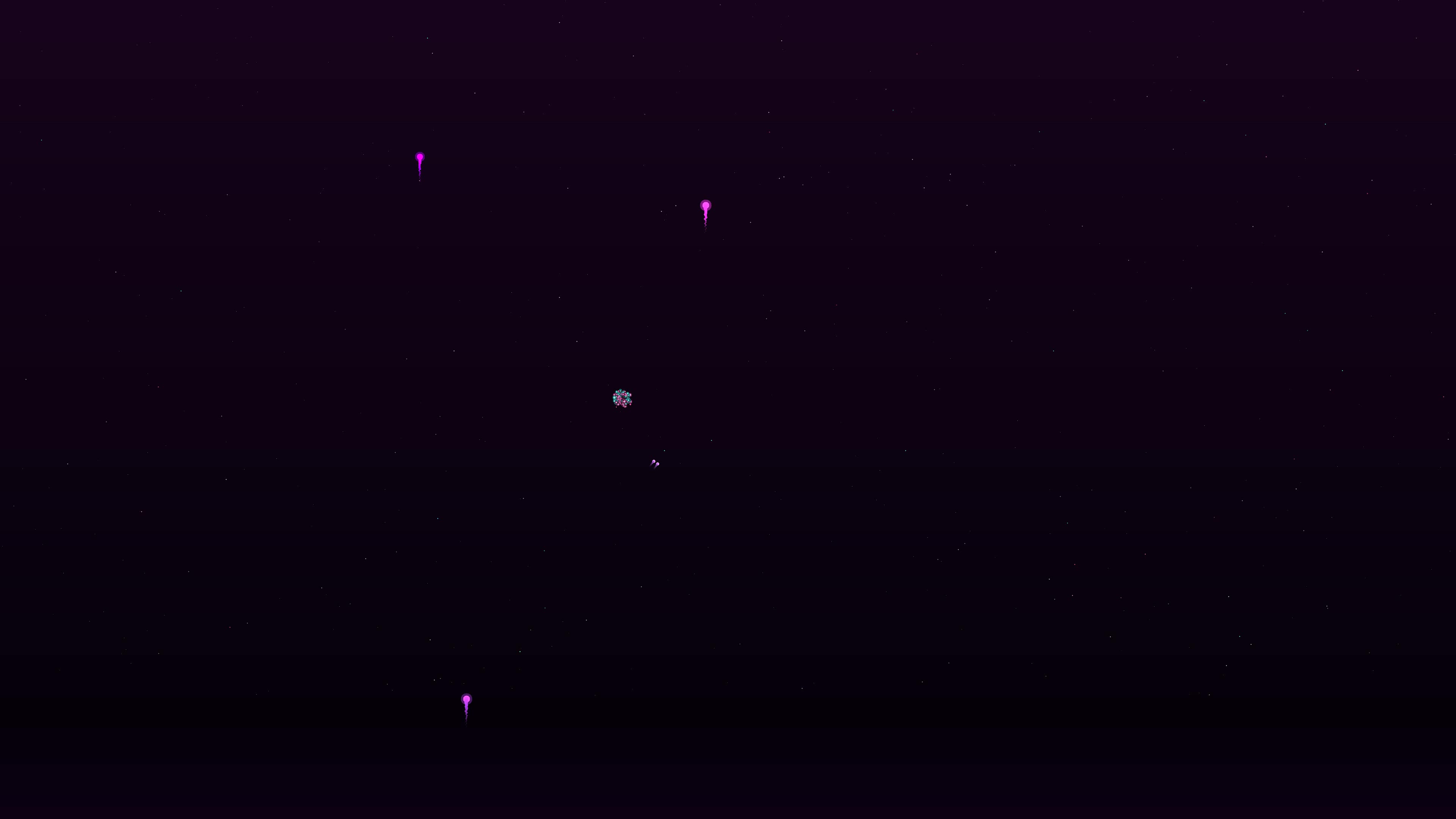 Colorful neon glow firework display with glitter effects during night celebration in the sky