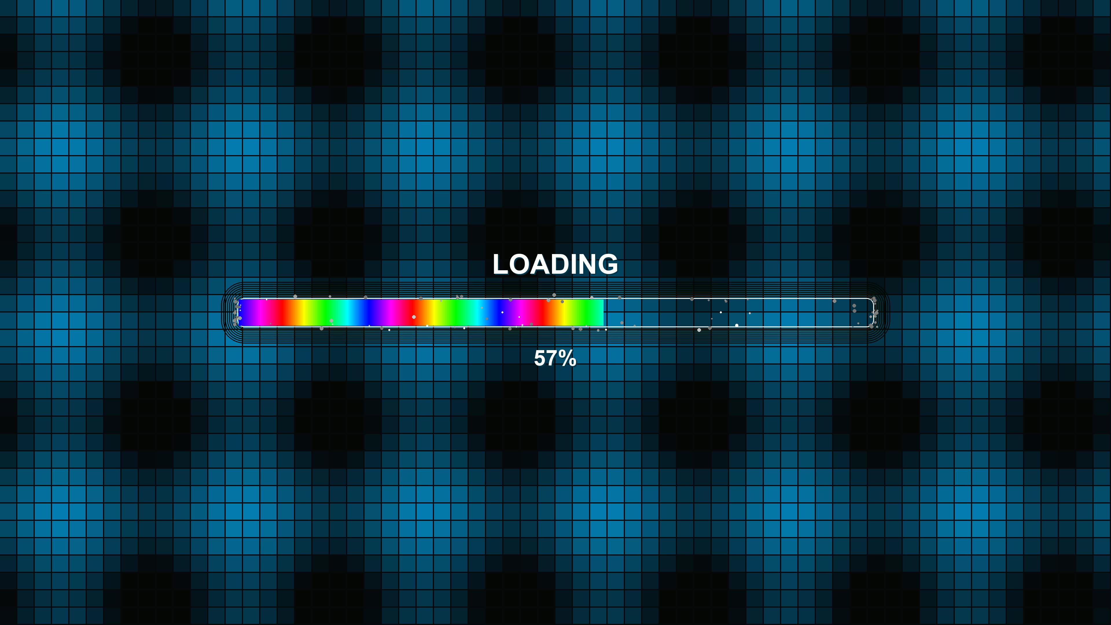 Modern style progress bar animation for waiting periods displayed on a blue and black grid background with colorful loading indicator