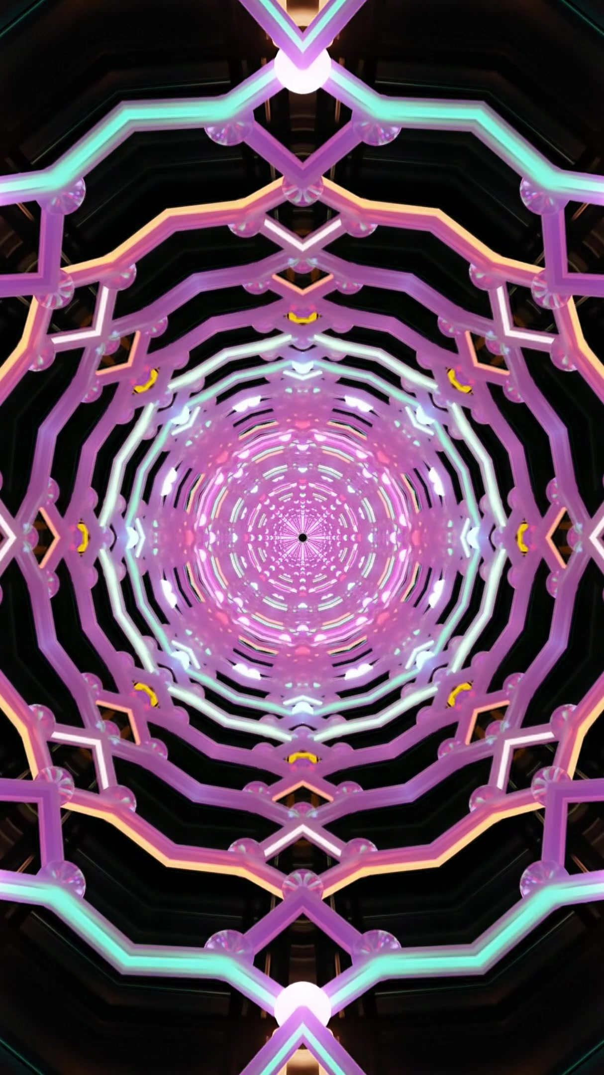 Seamless tunnel visual loop creates vibrant patterns and colors for relaxing screensaver