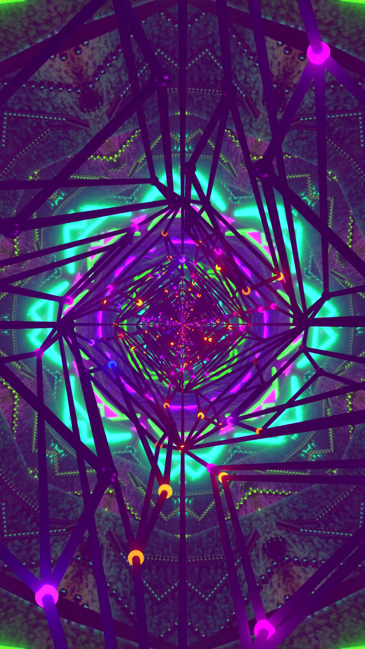 Colorful tunnel video loop with neon lights and geometric pattern