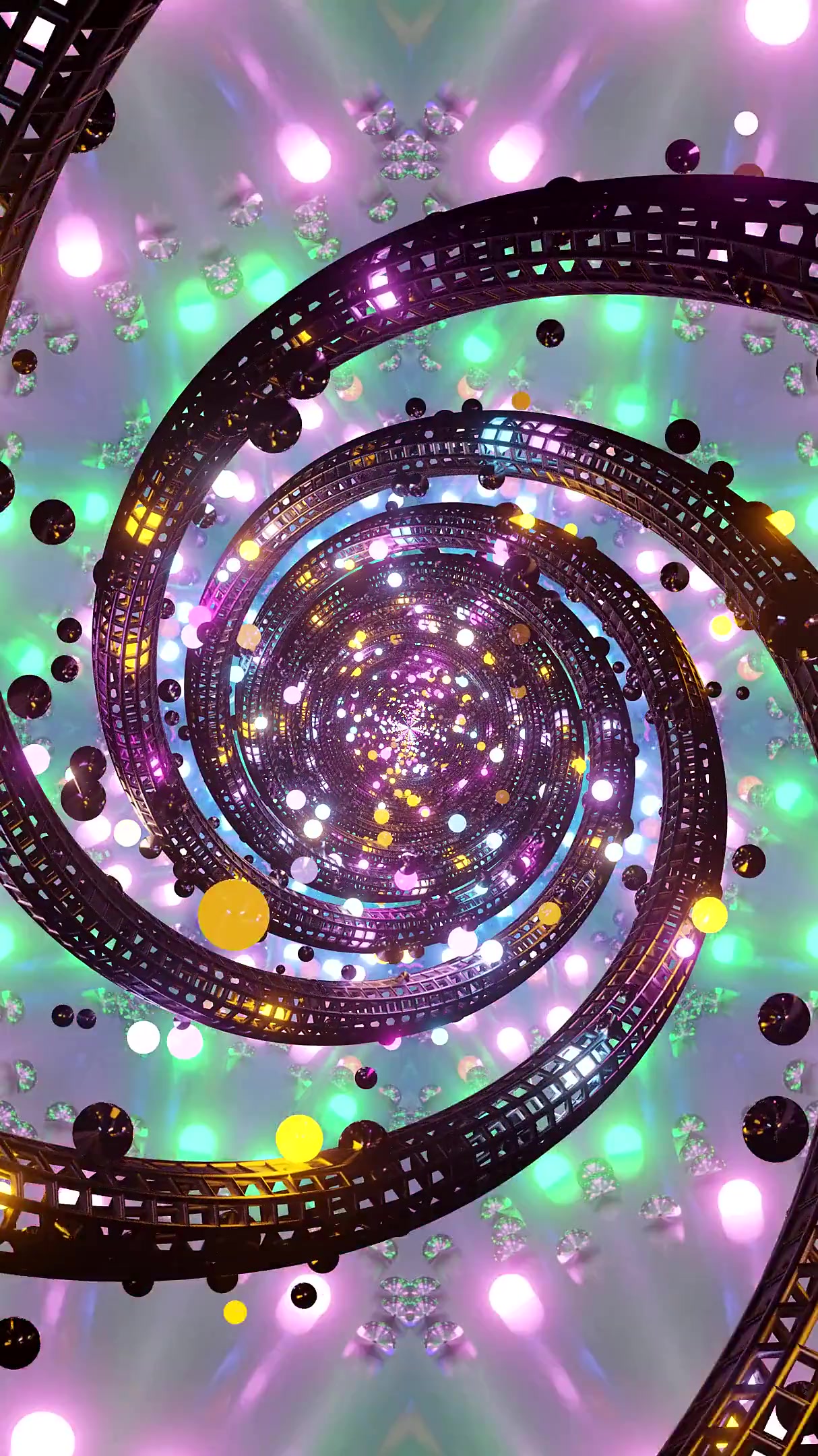 Vibrant tunnel video loop with swirling colors and lights creatin