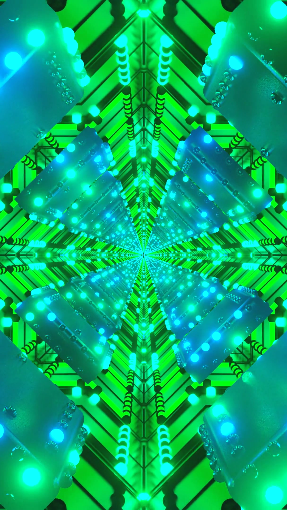 Dynamic green tunnel video loop with vibrant lights seamlessly tr