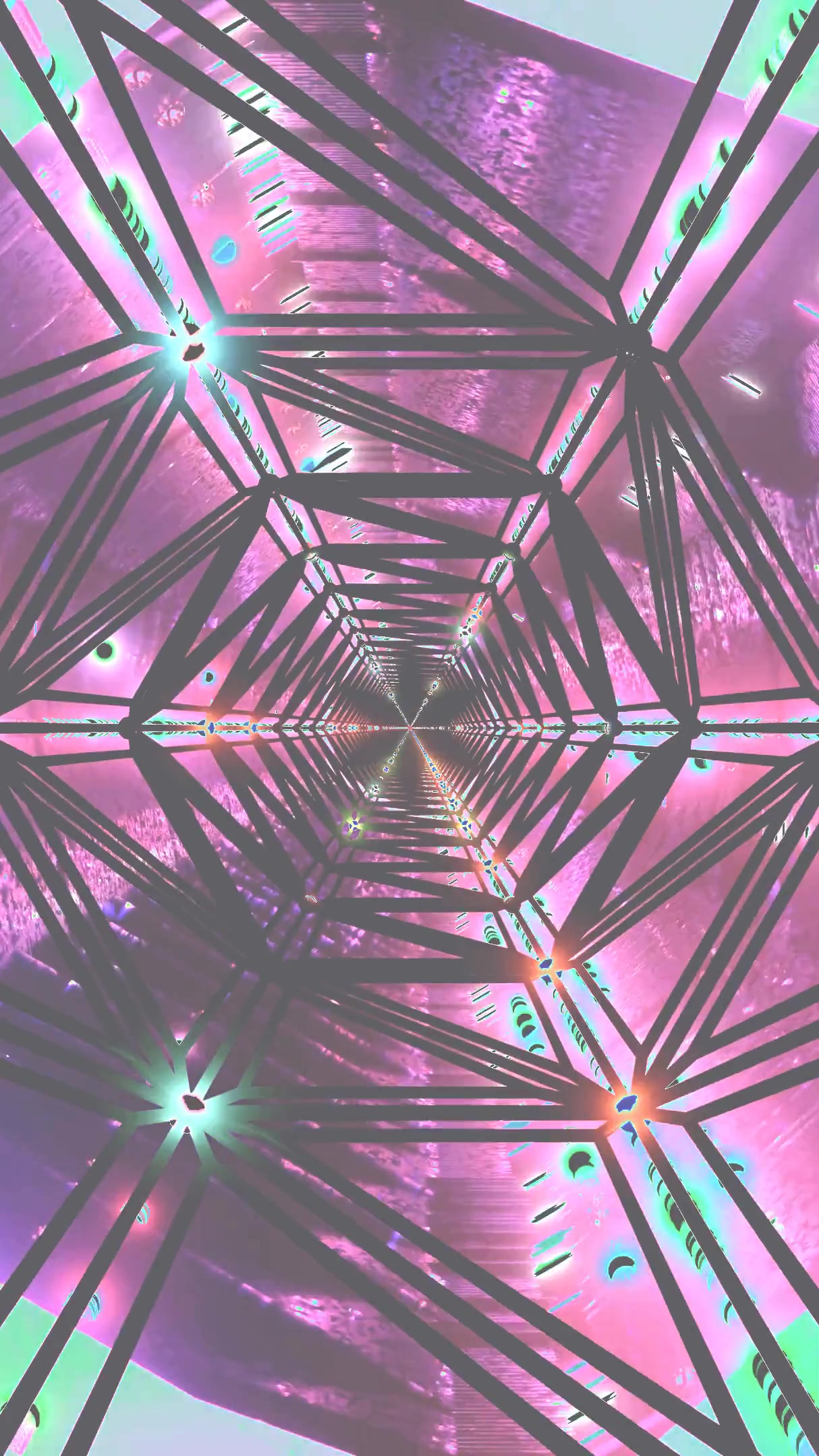 Colorful tunnel video loop with vibrant lights and geometric patt