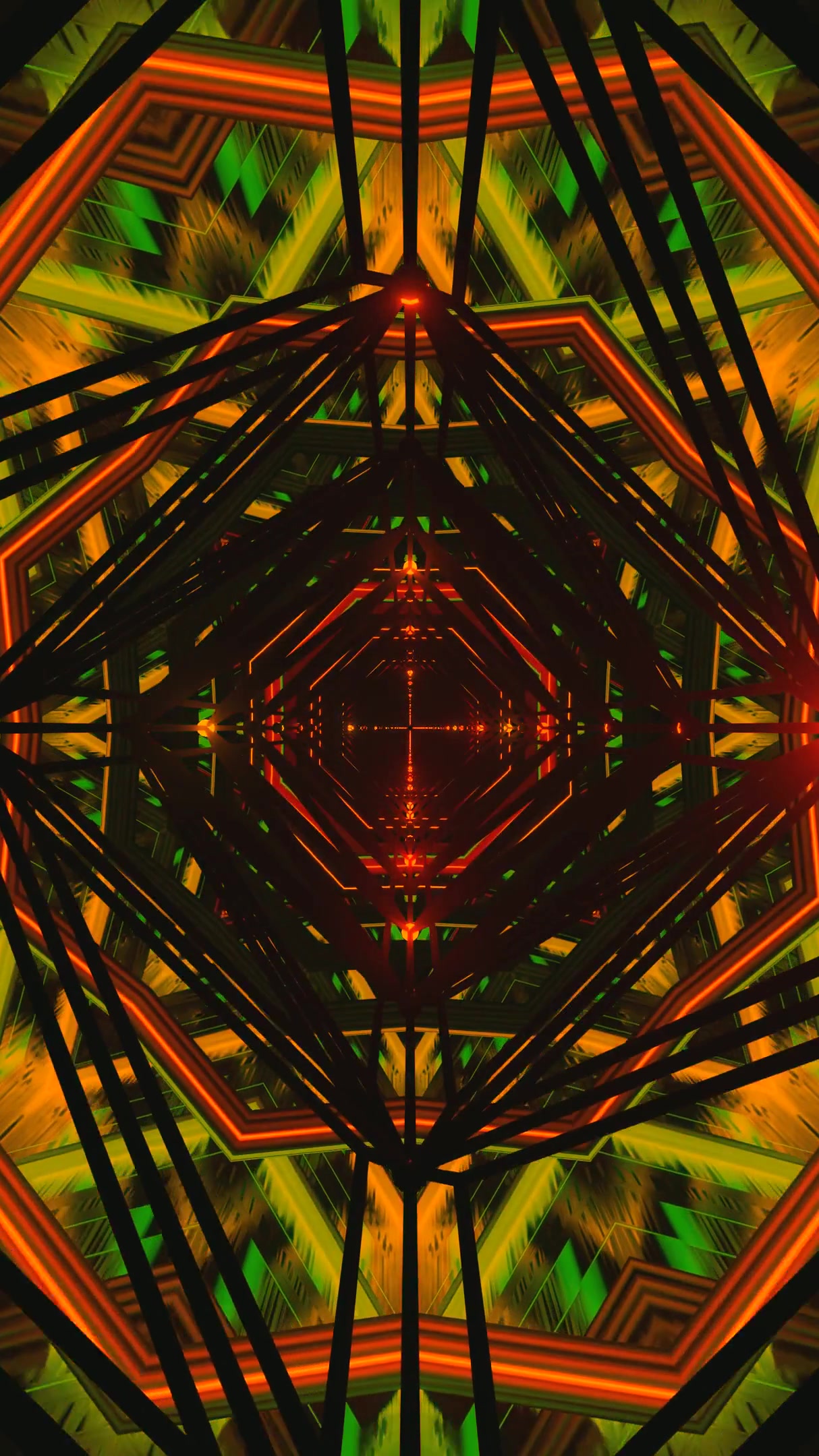 Dynamic tunnel video loop with vibrant colors merging seamlessly in an abstract digital landscape