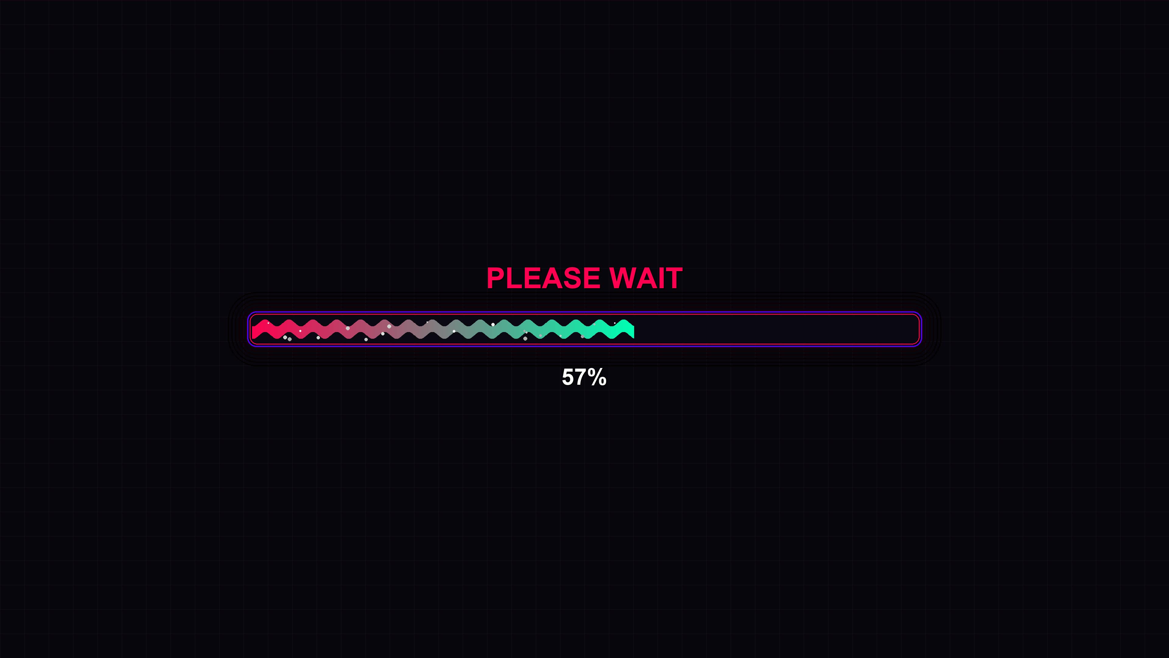 Modern progress bar animation shows colorful loading sequence on dark background while displaying wait message