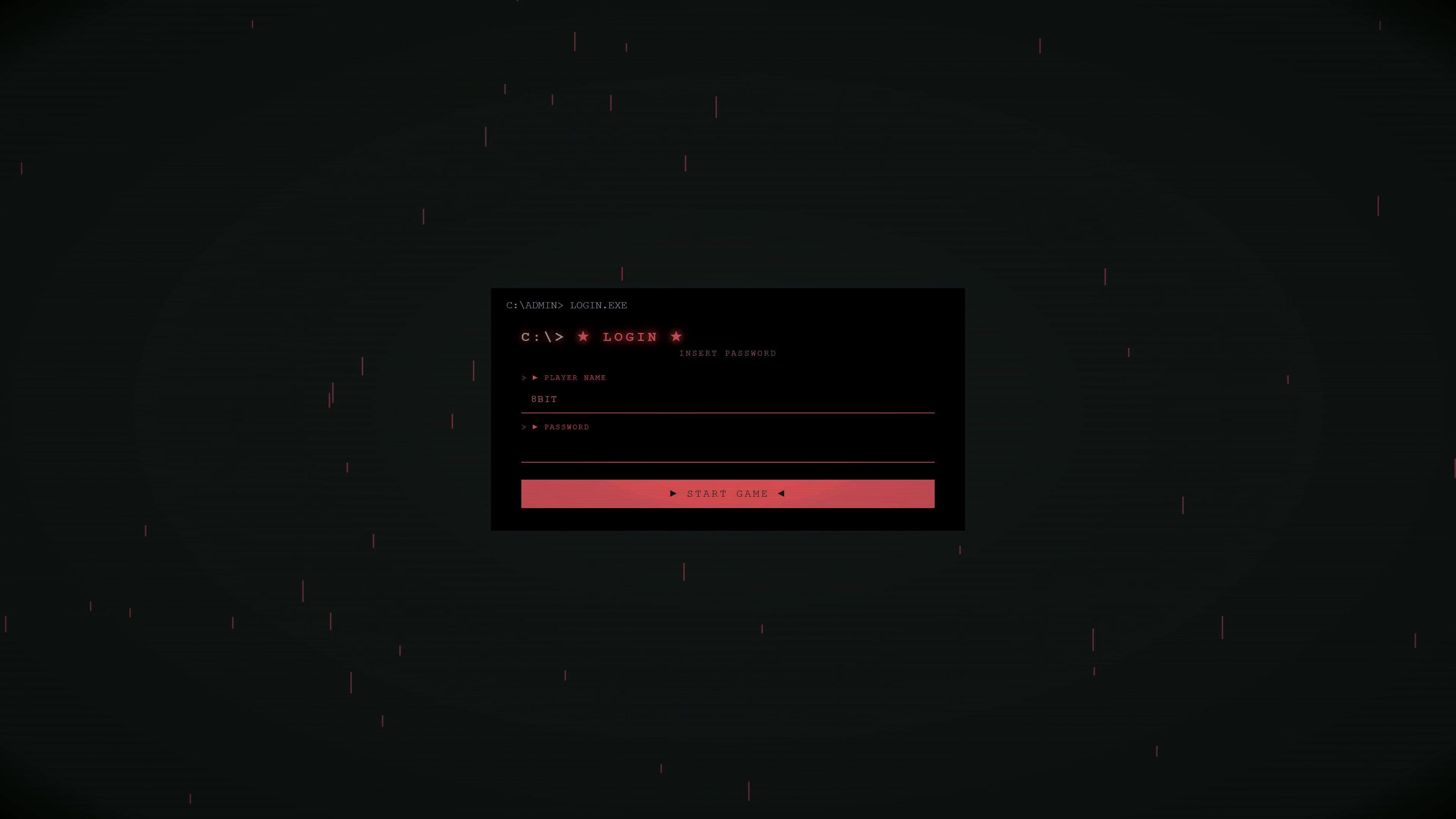 Admin computer login process shows hacking animation with login attempts and error messages