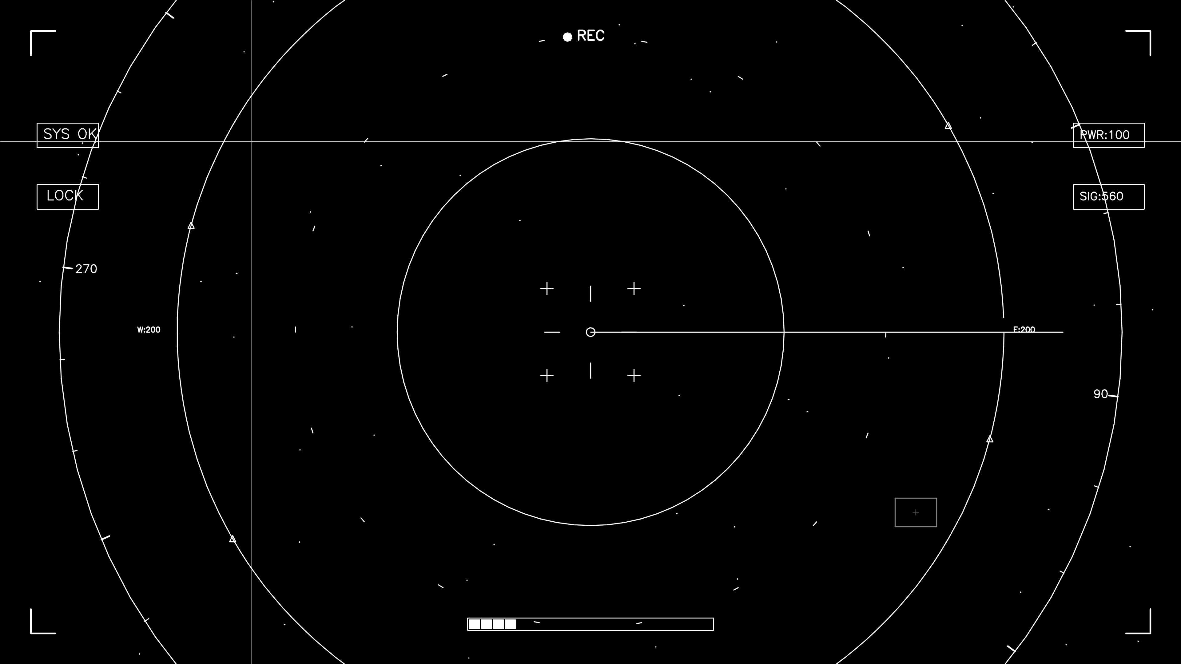 Hud elements animation for web designer and sci-fi video cutter showing a recording interface with circles and indicators