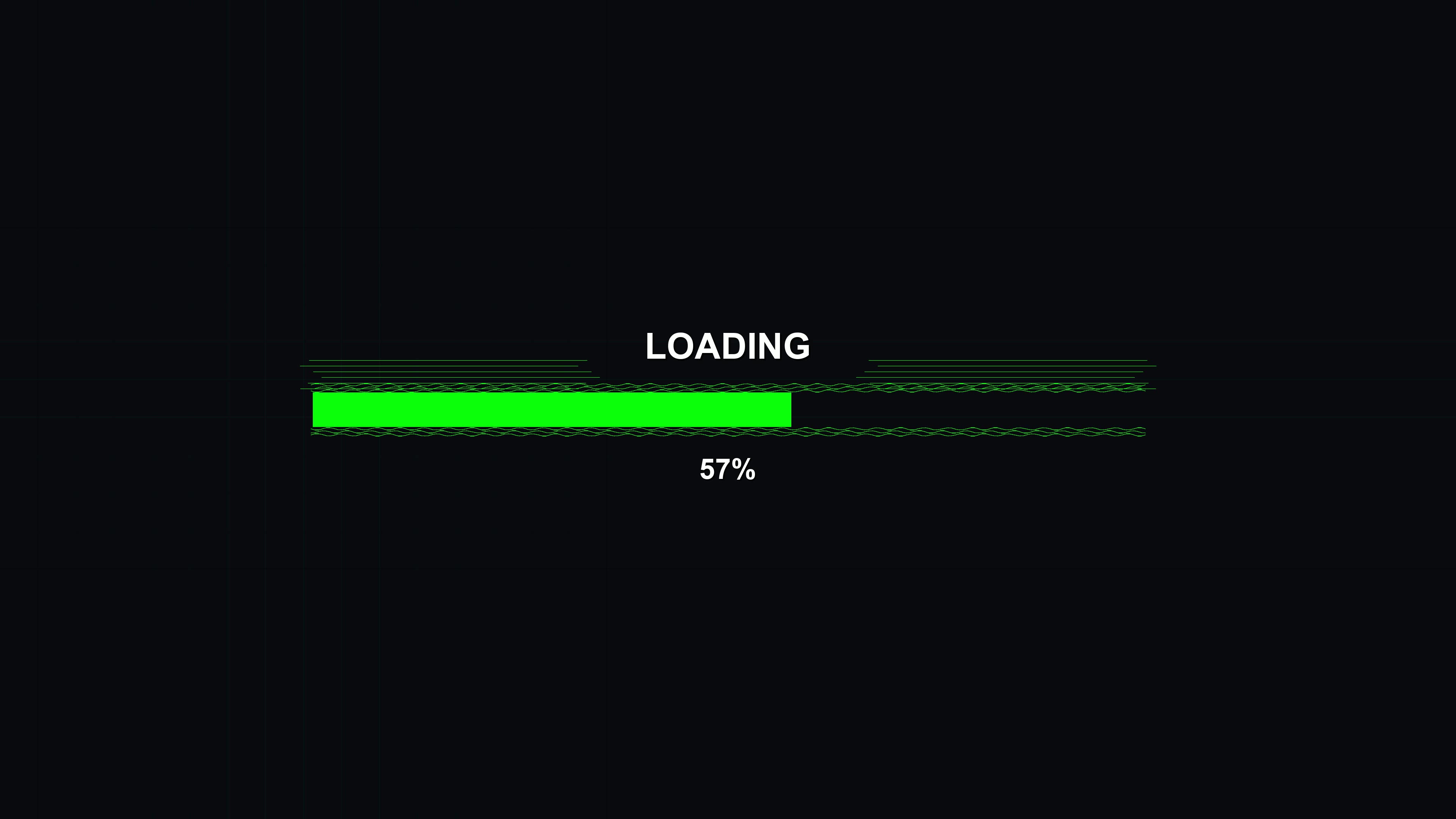 Loading progress bar animation for science fiction settings in dark background with blue color and 100 percent indication of completion