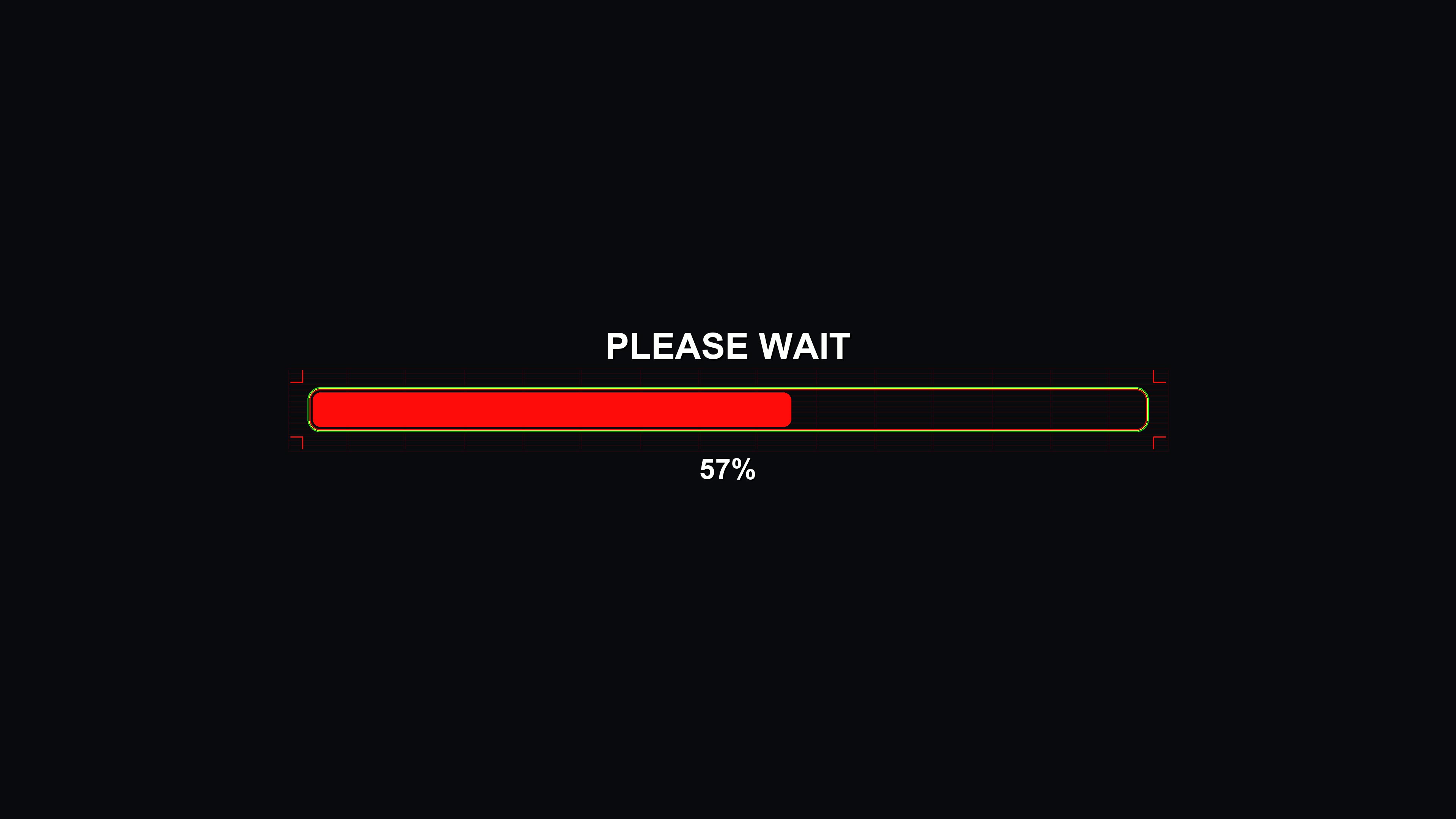 Loading animation for science fiction setting with progress bar and wait message displayed on dark background