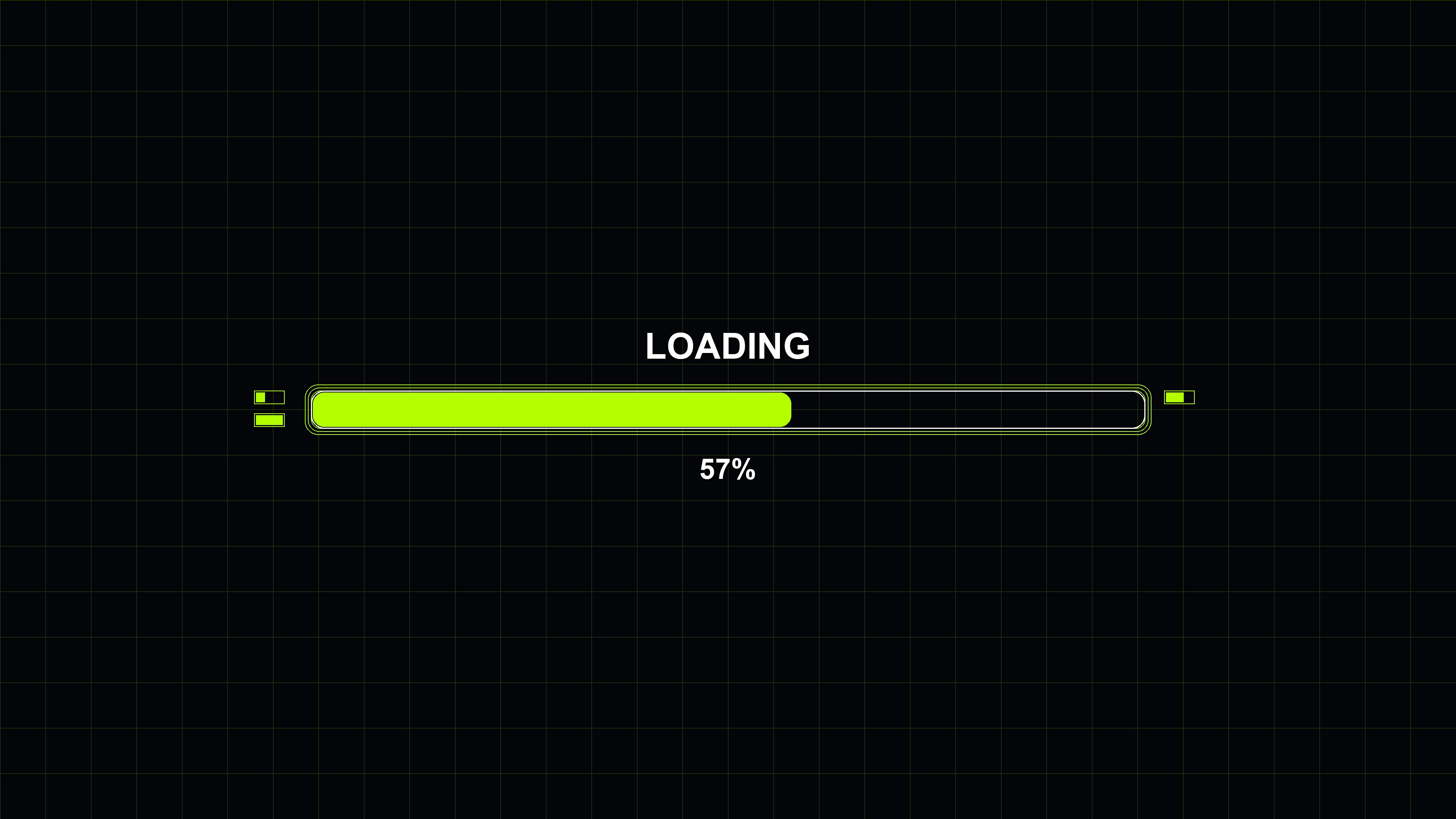 Progressbar animation shows loading status in a science fiction digital interface on a black background with grid design
