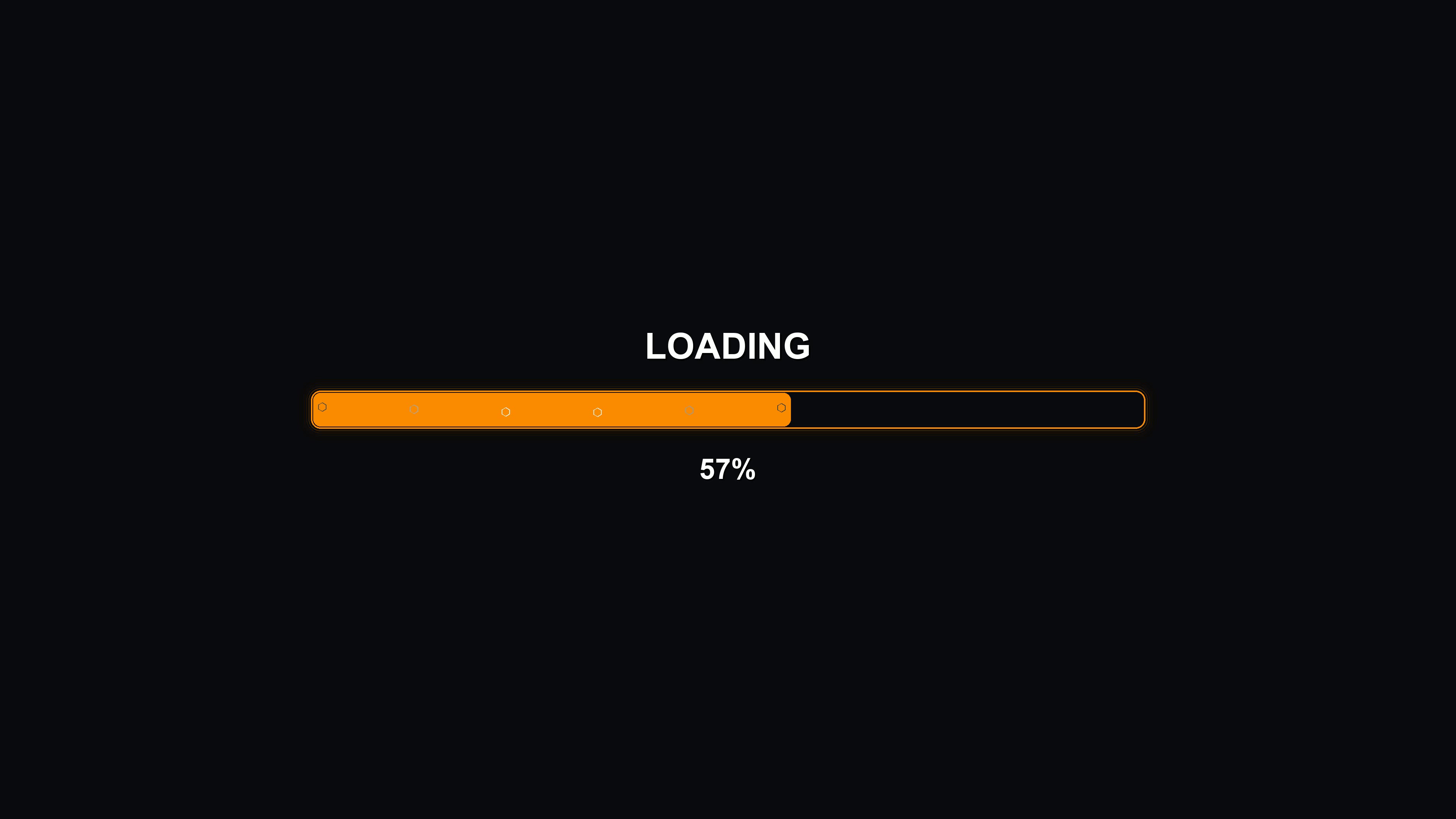 Progress bar animation on hexagon grid showing loading percentage from 0 to 100 with bright colors and interesting design