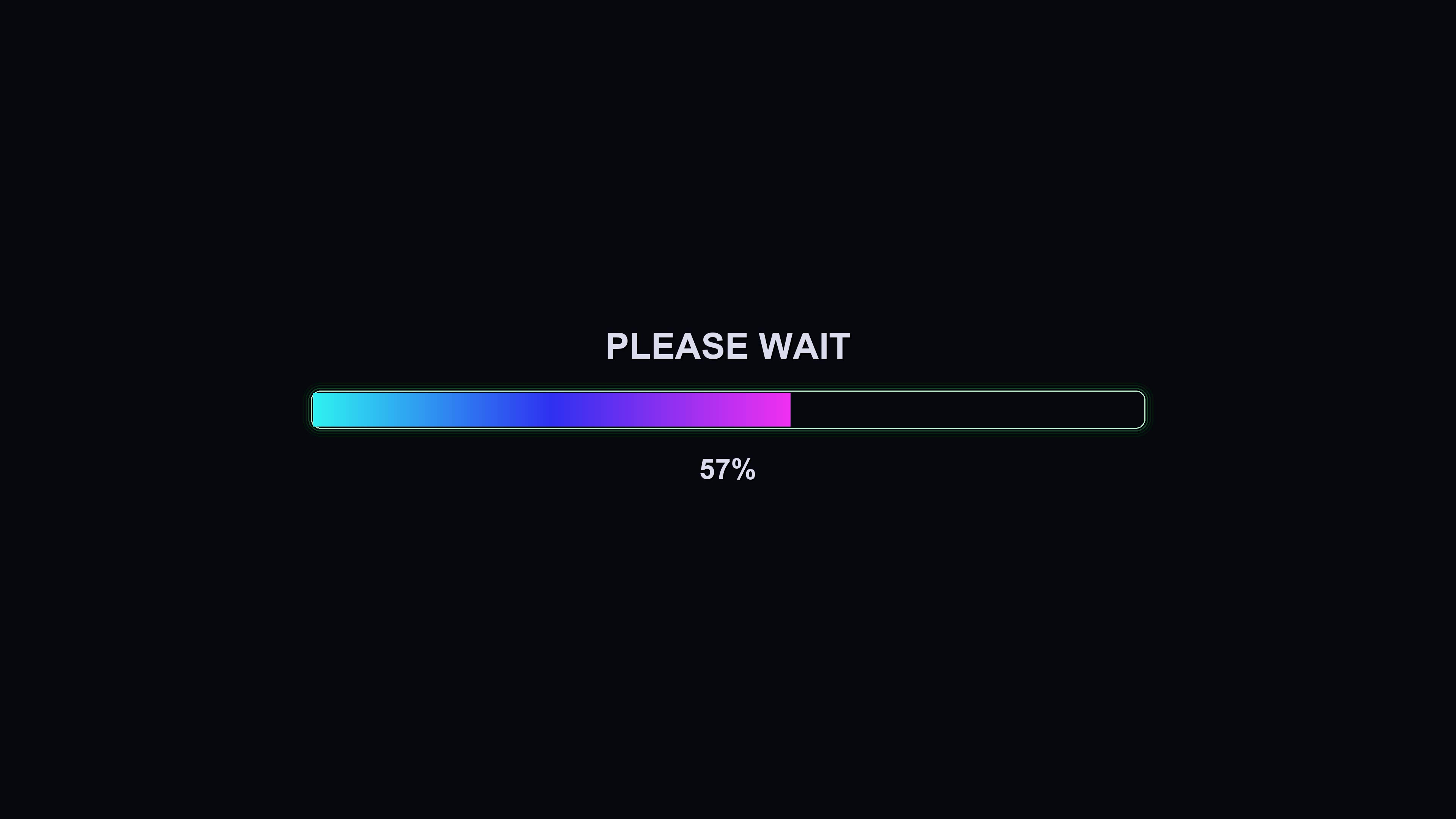 Loading progress bar animation with text and visual effects showing completion percentage
