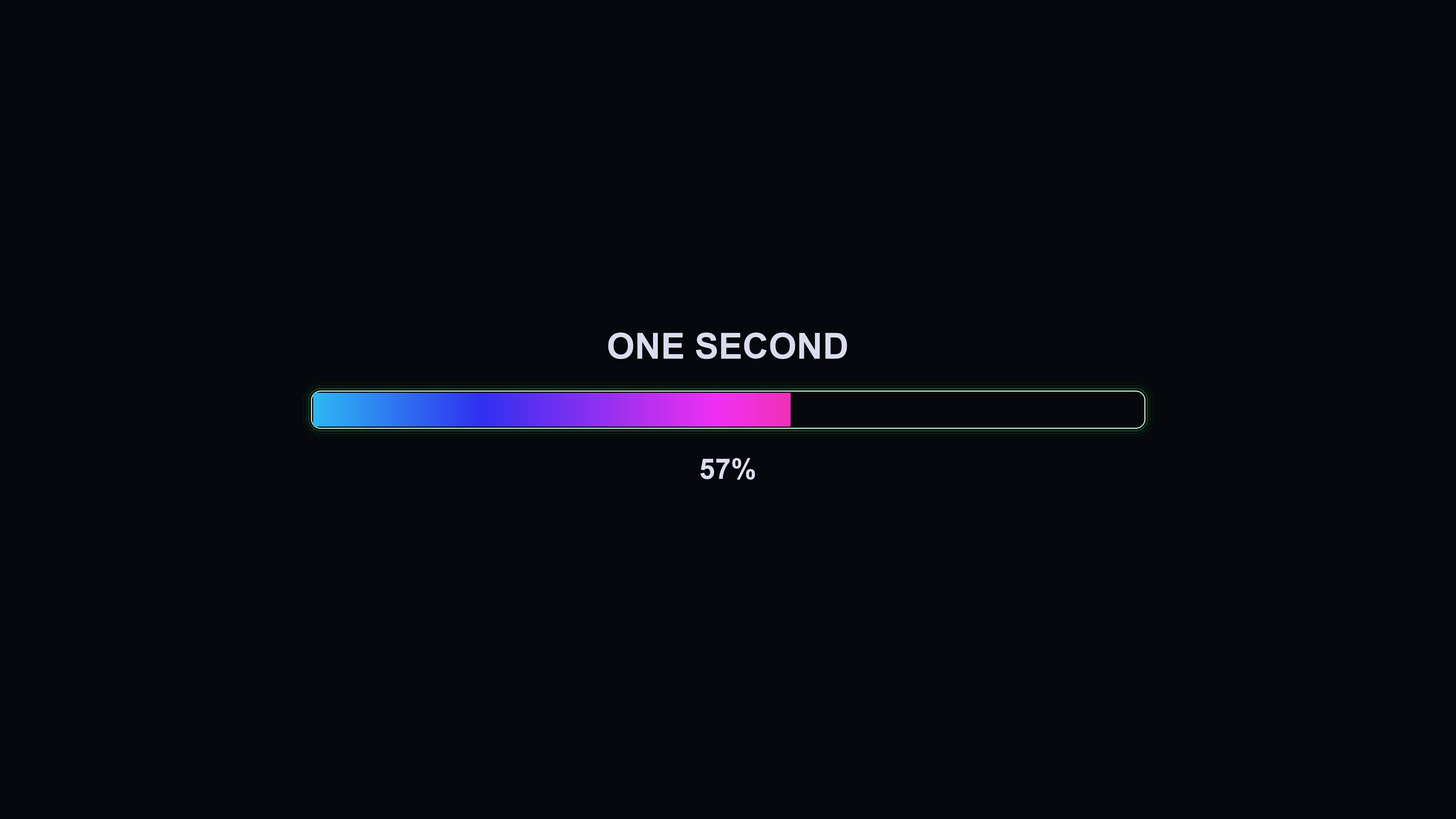 Progress bar animation shows time completion with vibrant colors and clear display of one second reaching full status