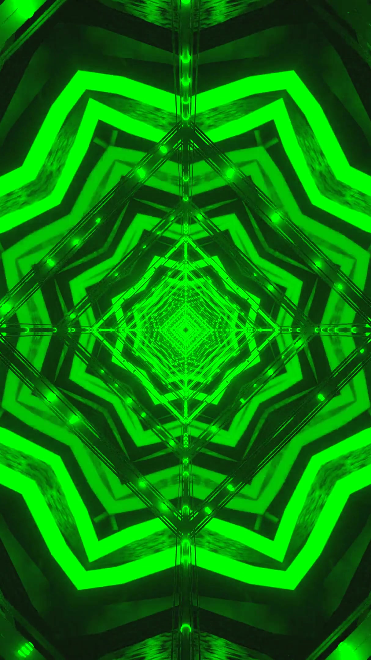 Green tunnel video loop creating a seamless immersive experience with dynamic patterns and shapes