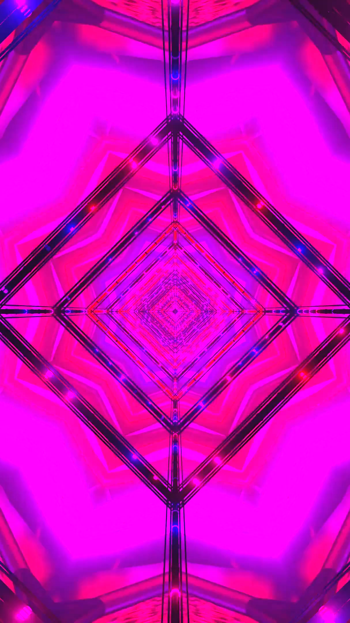 Colorful tunnel video loop creates a mesmerizing effect with vibrant lights and geometric patterns