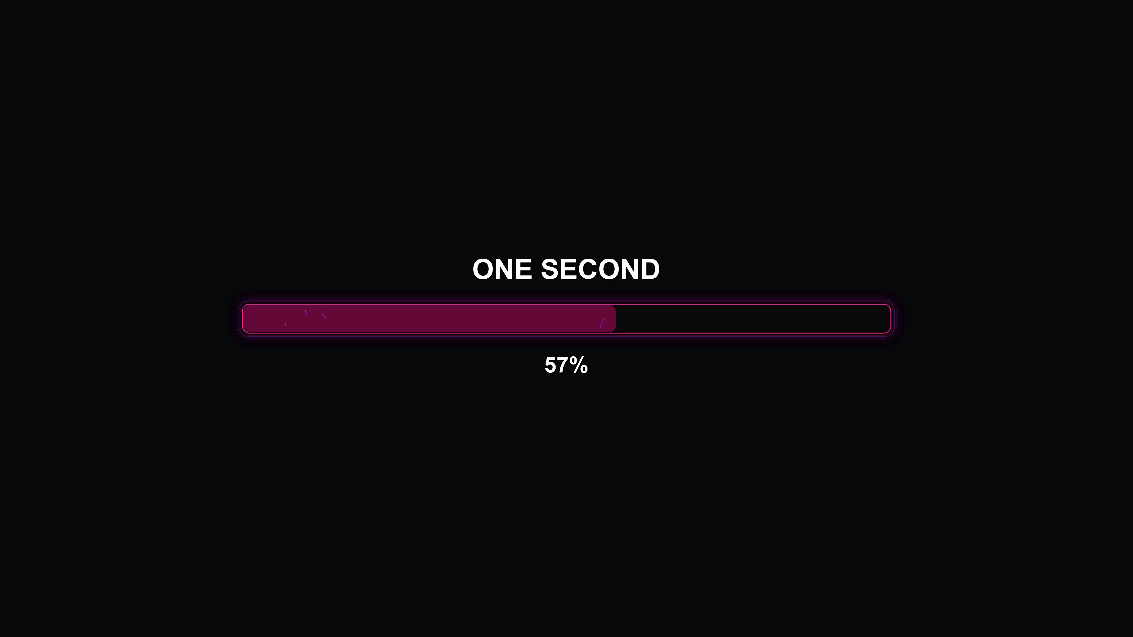 Progressbar animation shows completion with vibrant colors indicating time and progress in a digital format