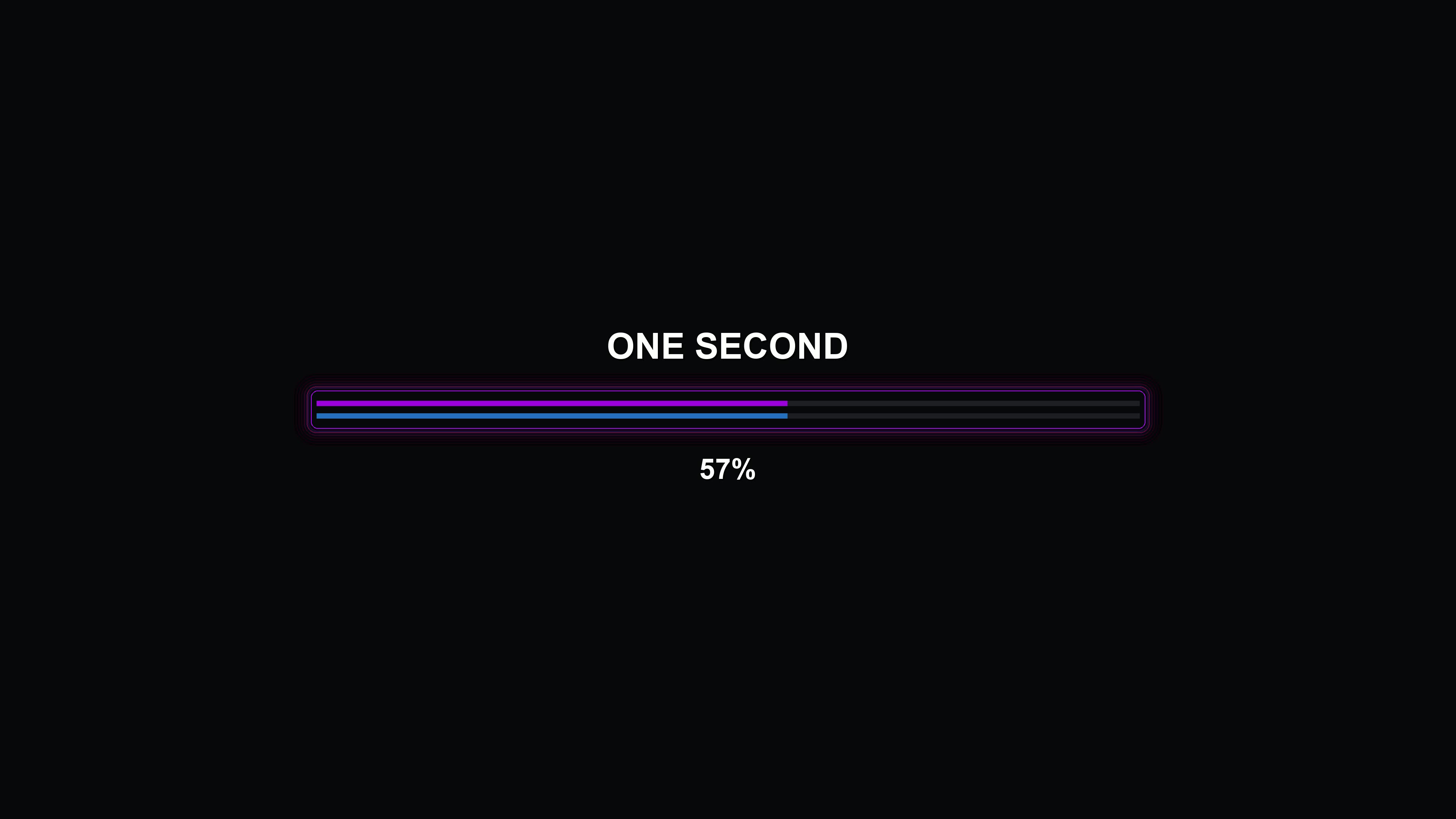 Modern progressbar animation displays vibrant colors and indicators of completion on a dark background during a one-second interval