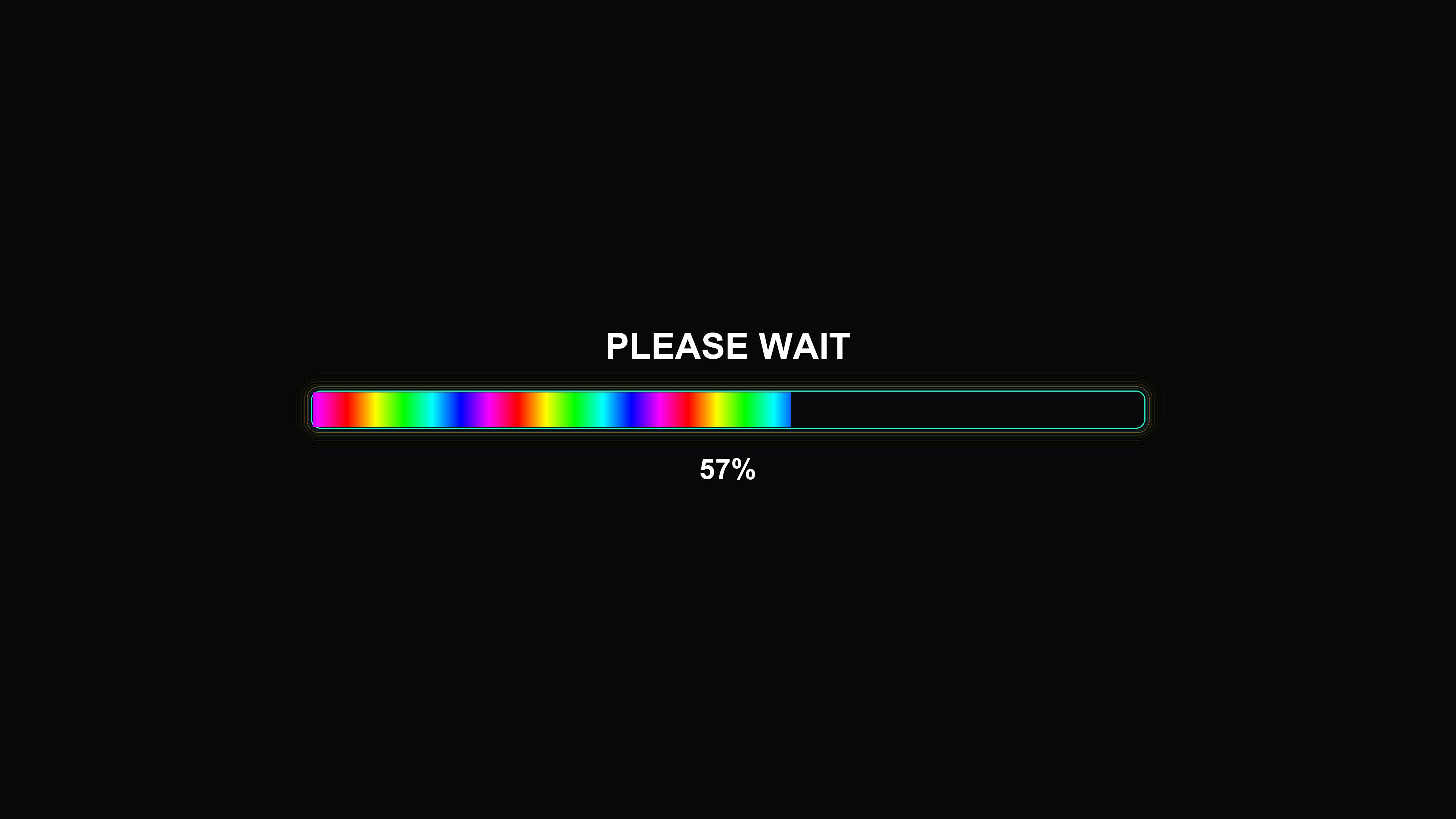 Progress bar animation that shows colorful loading process with text prompt and completion percentage displayed on a dark background
