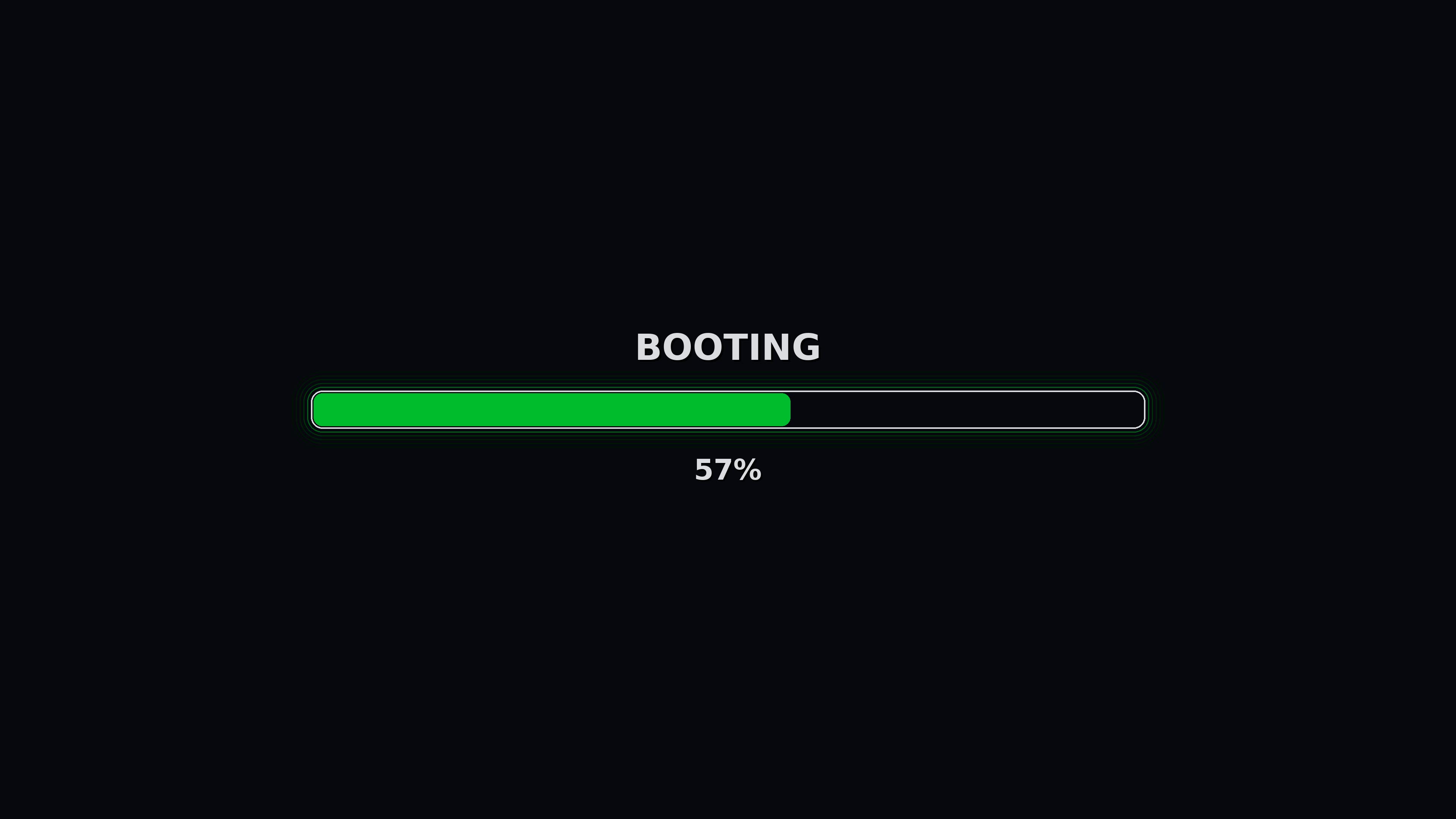 Progress bar animation showing booting status reaching full completion at 100 percent mark