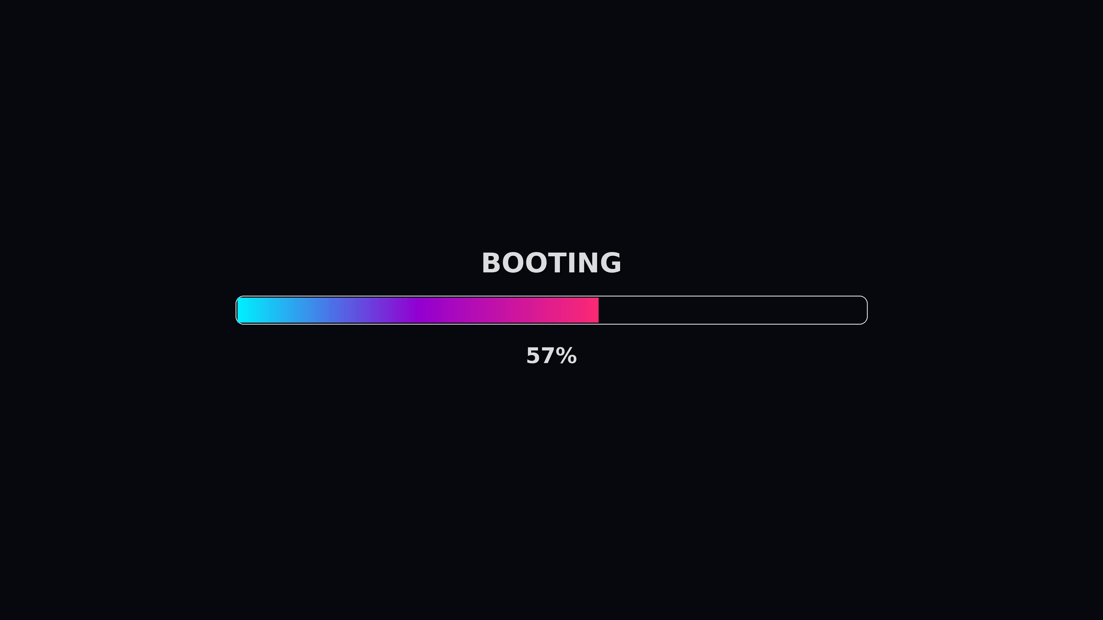 Progress bar animation showing booting sequence reaching full completion for a video display
