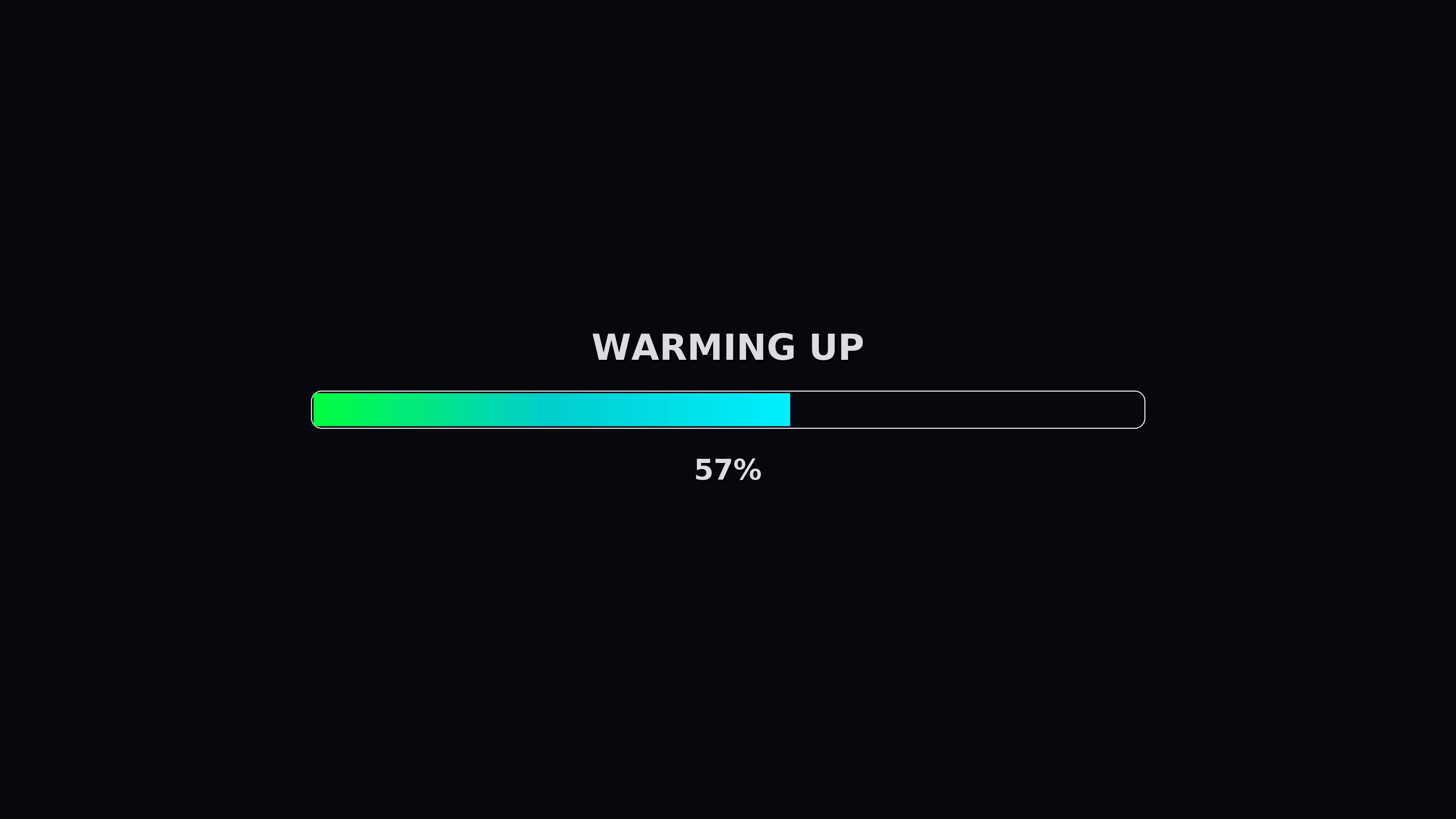 Progress bar animation showing warming up status reaching completion at 100 percent for use in videos and presentations