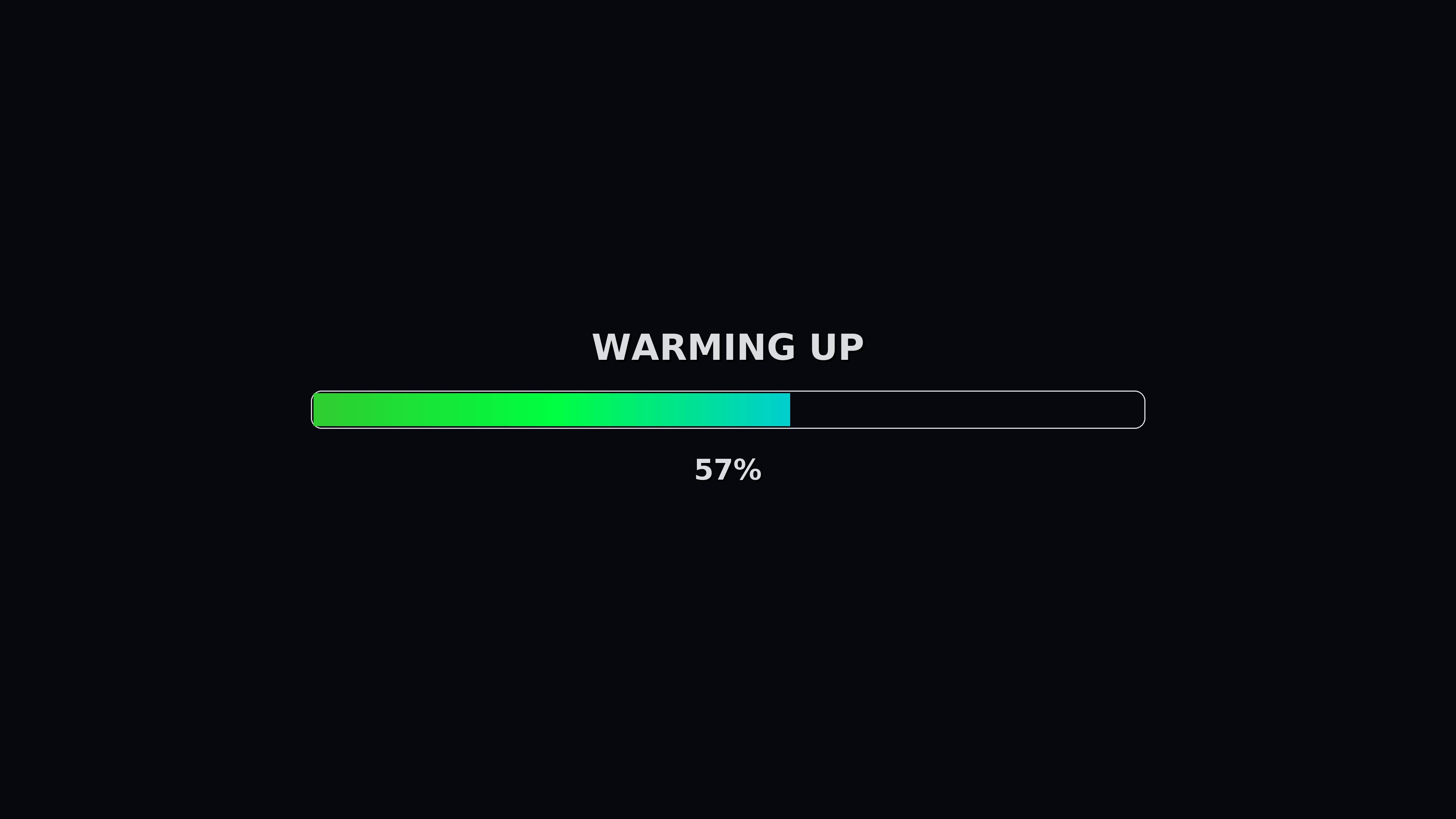 Progress bar for warming up process reaching full capacity in video production