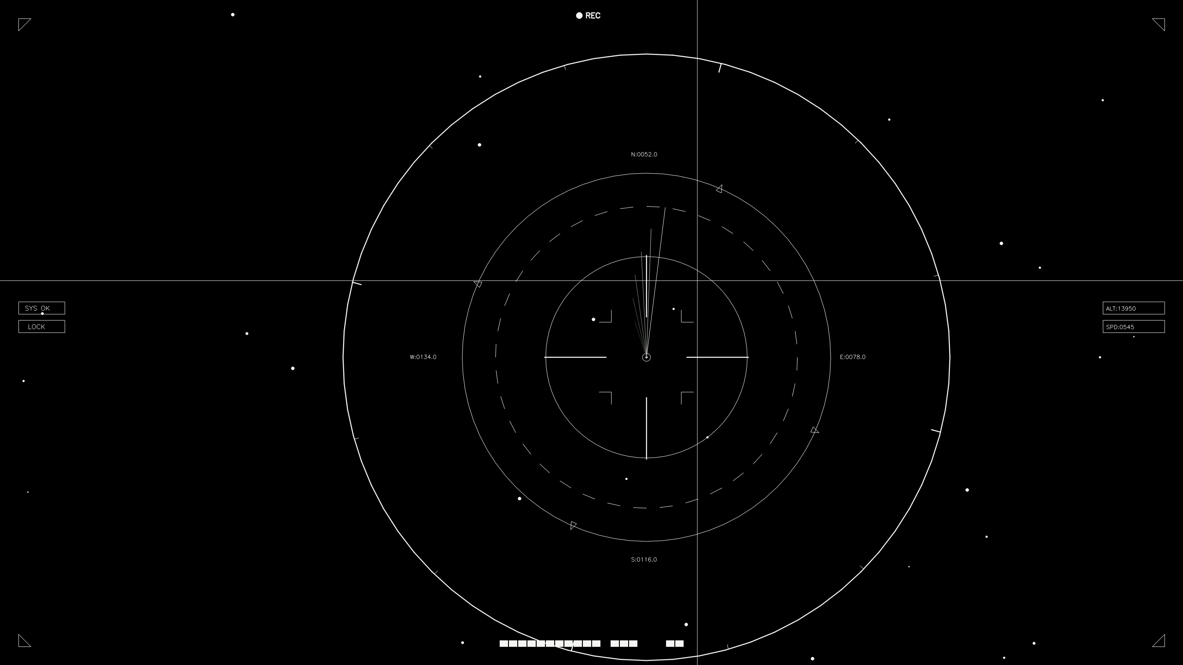 Animation of hud elements for web designers and sci-fi video editors showing circular radar graphics and control lines in dark theme