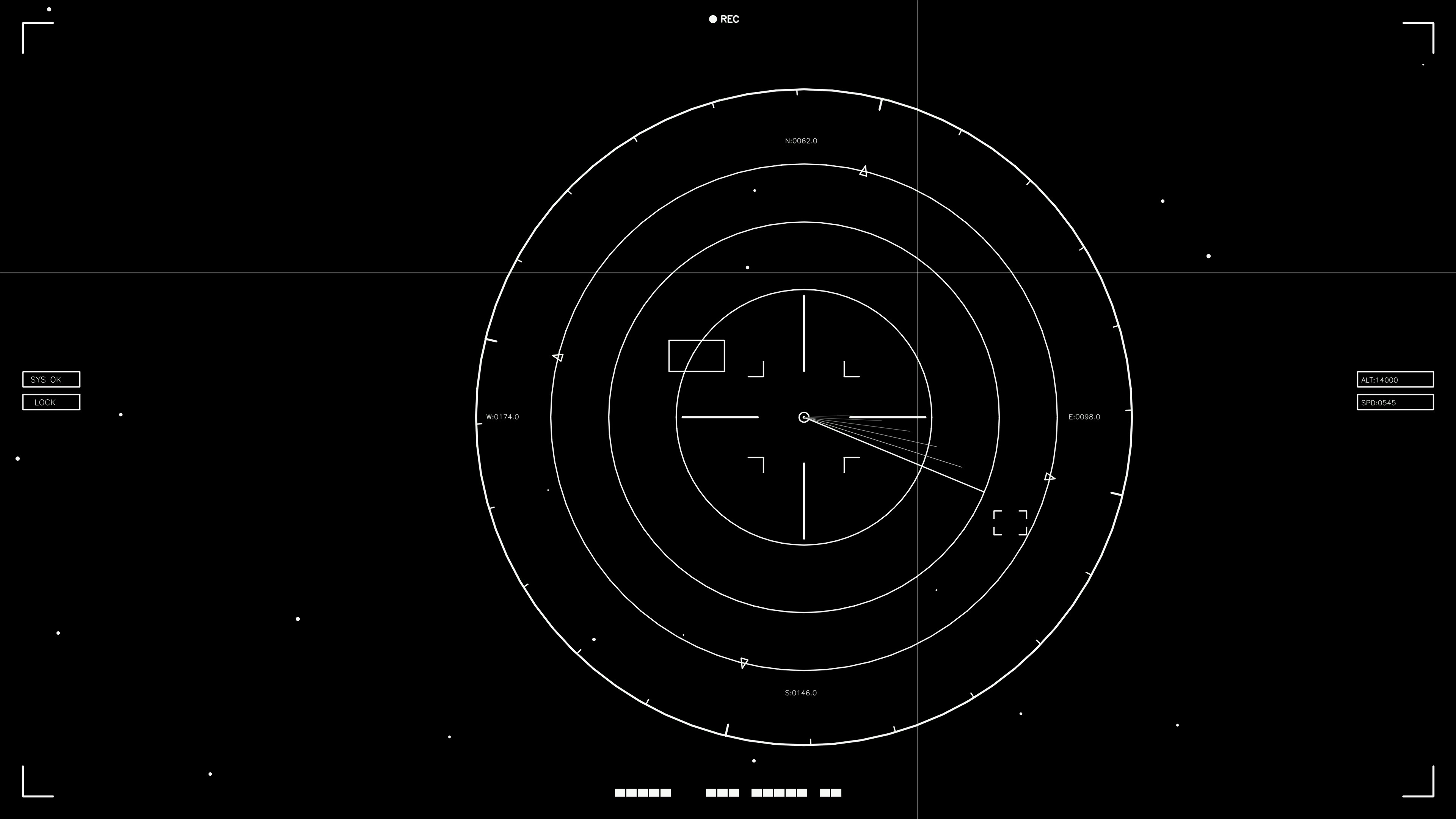 Hud elements animation for web designer and sci-fi video cutter showing radar and tracking interface in black and white design