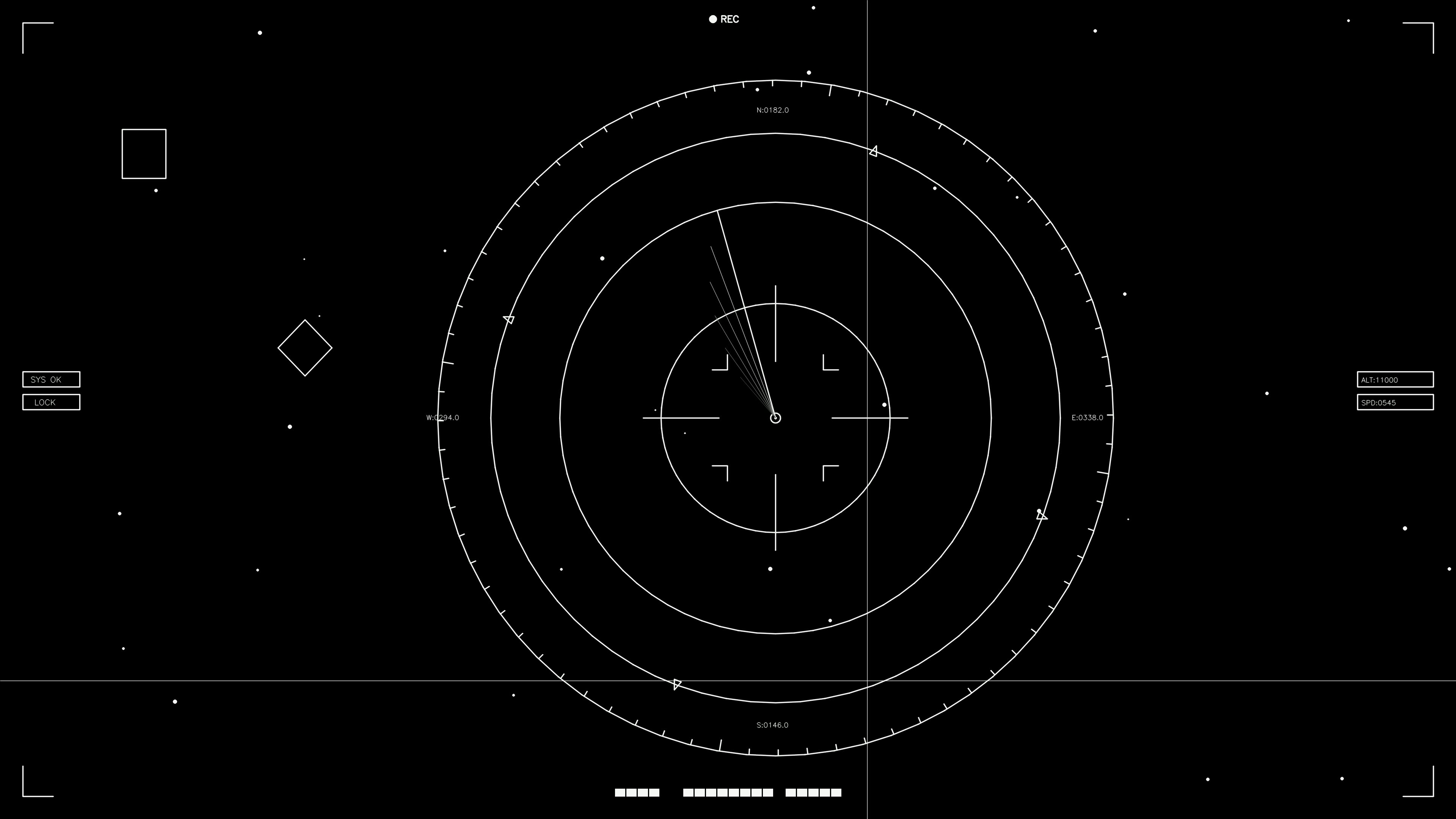 Hud elements animation for web designer and sci-fi video cutter showing a circular radar display with markers in dark space