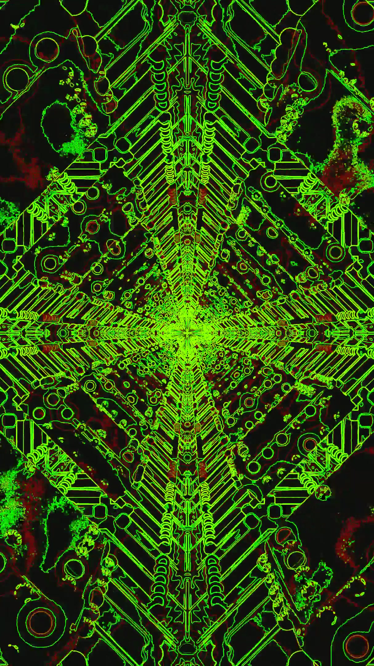 Seamless tunnel video loop with vibrant green and black geometric